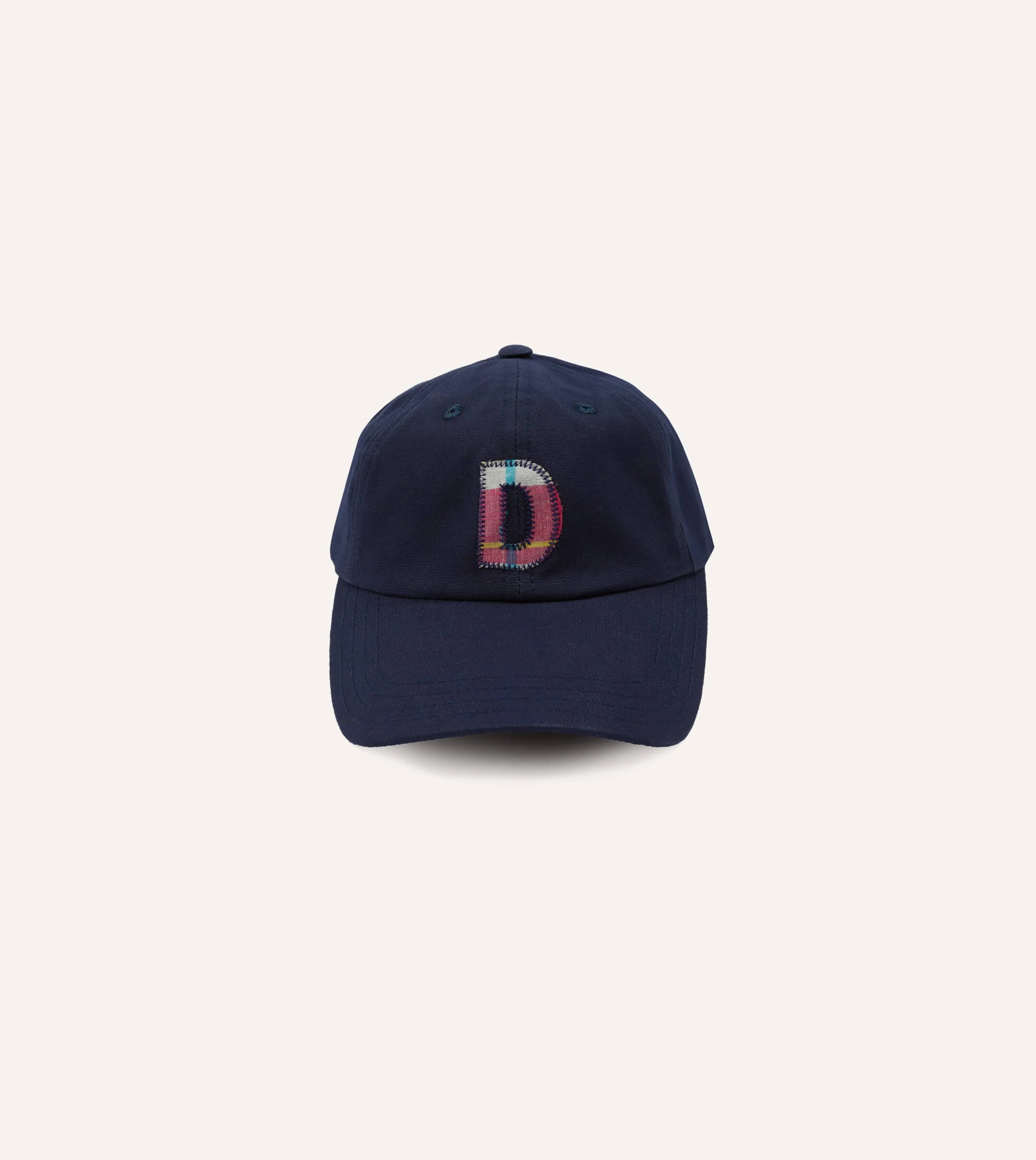 Navy Madras 'D' Appliqué Cotton Twill Baseball Cap sold by Drake's London