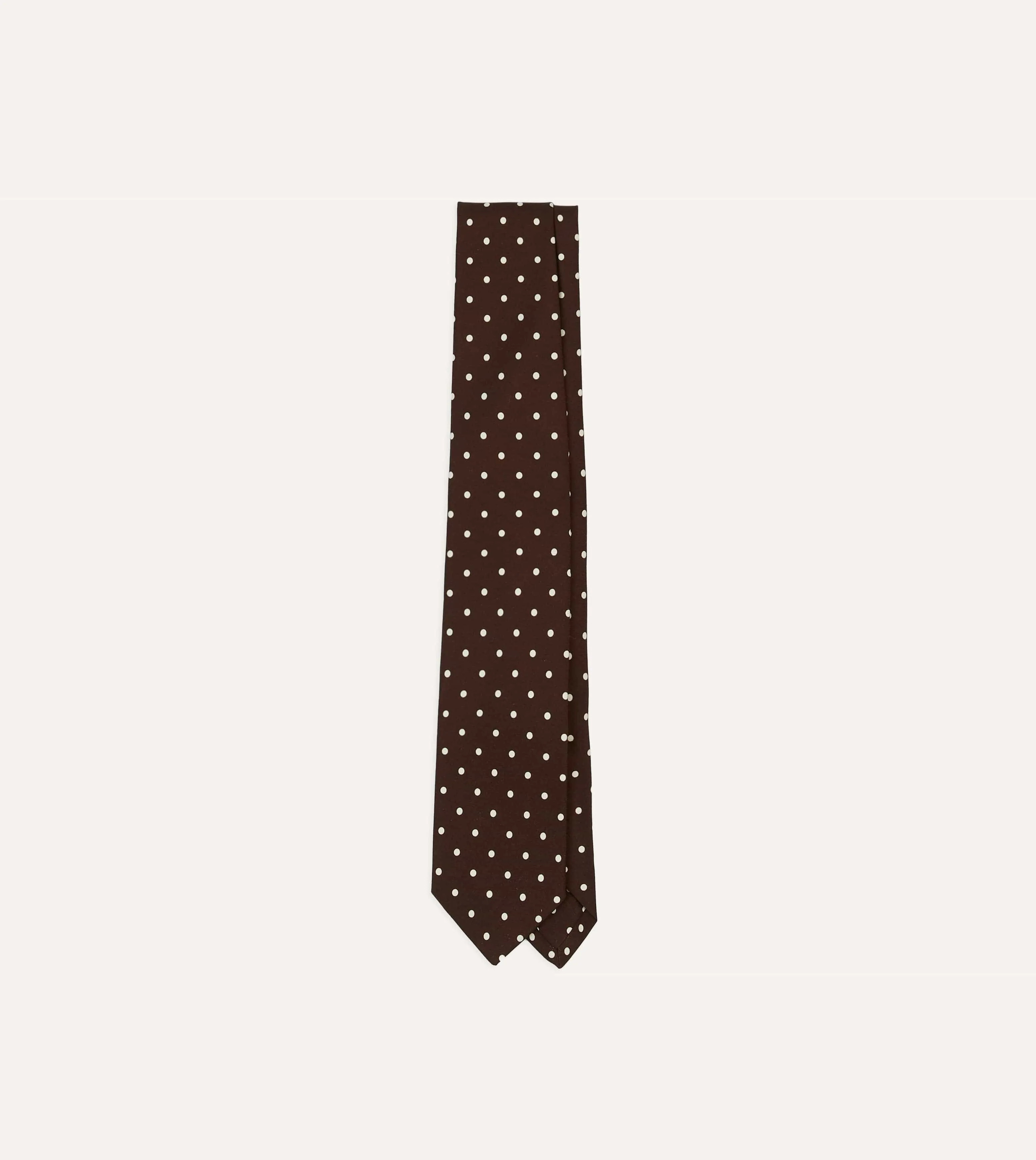 Brown Polka Dot Silk Self-Tipped Tie sold by Drake's London