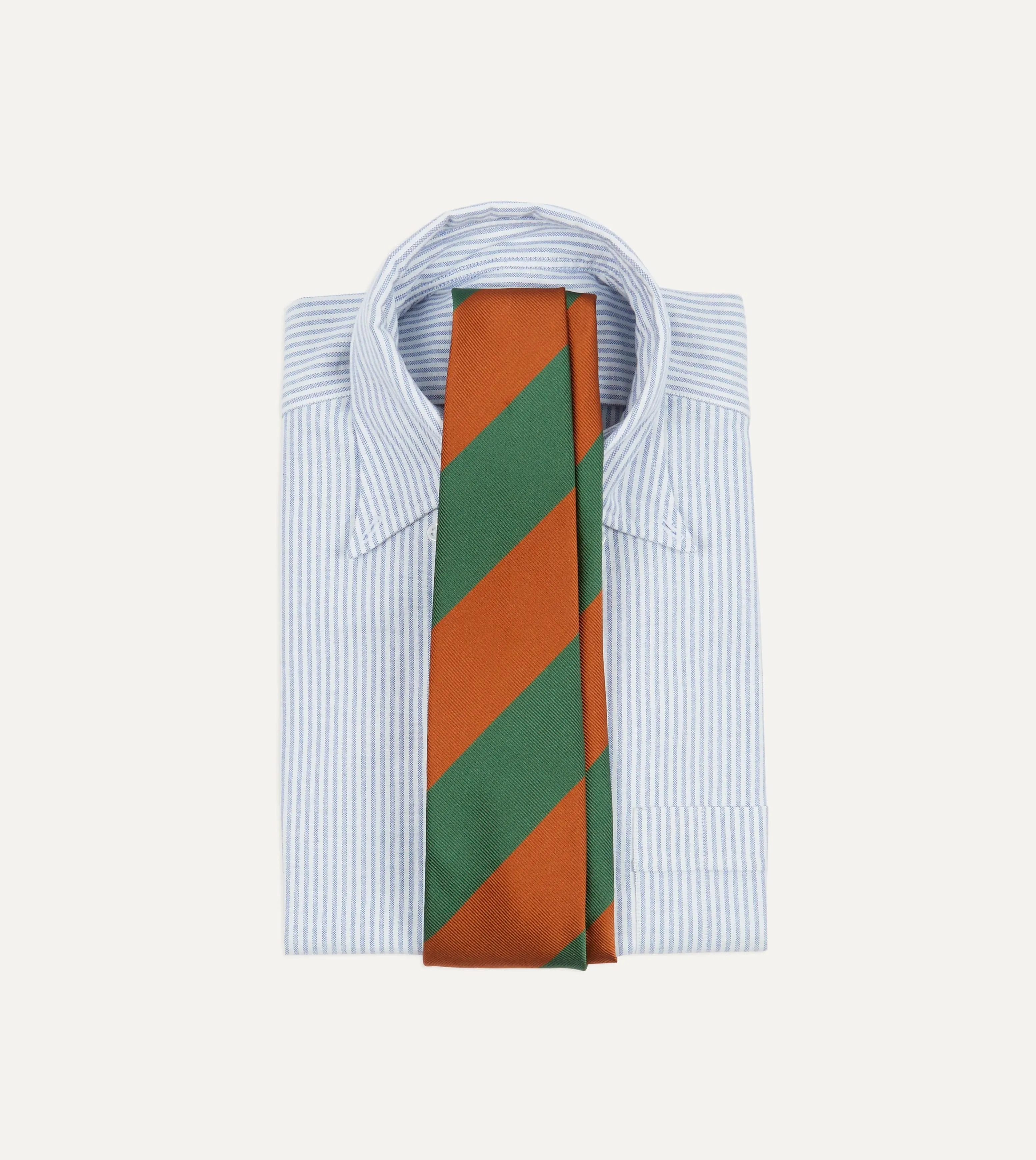 Orange and Green Wide Stripe Repp Silk Tipped Tie sold by Drake's London product image thumbnail 2