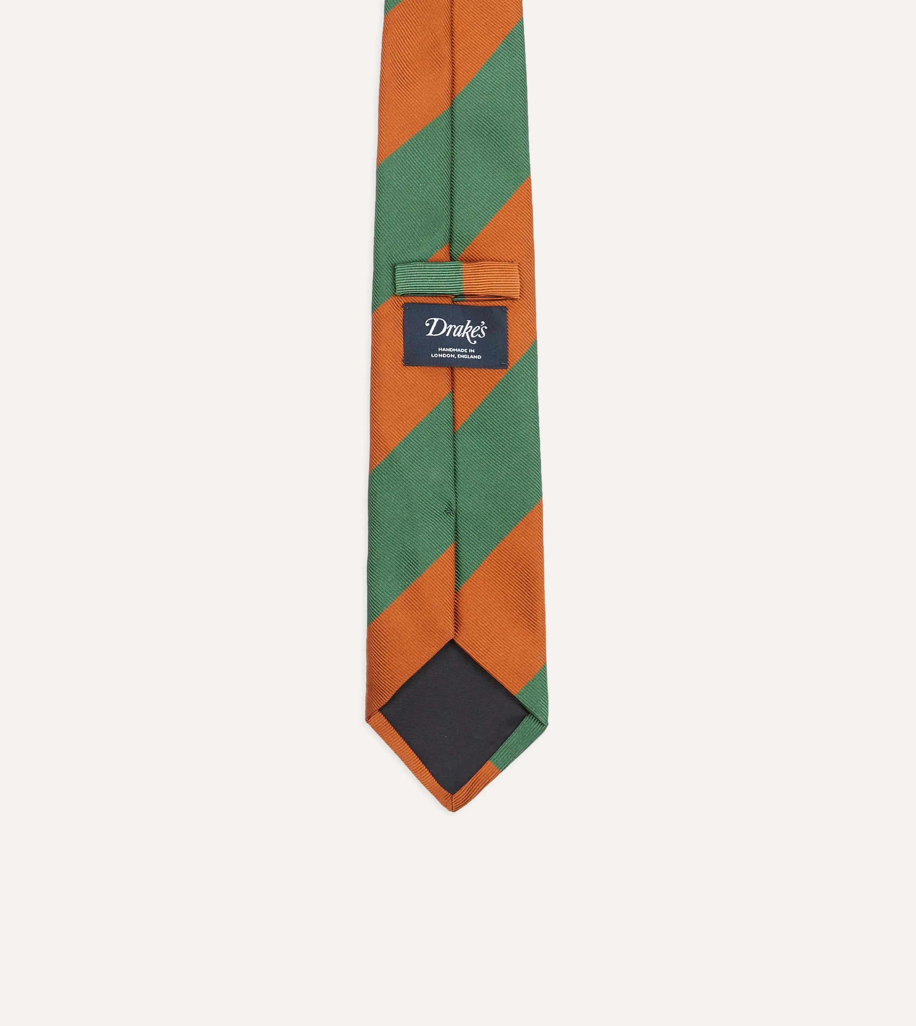 Orange and Green Wide Stripe Repp Silk Tipped Tie sold by Drake's London product image thumbnail 3