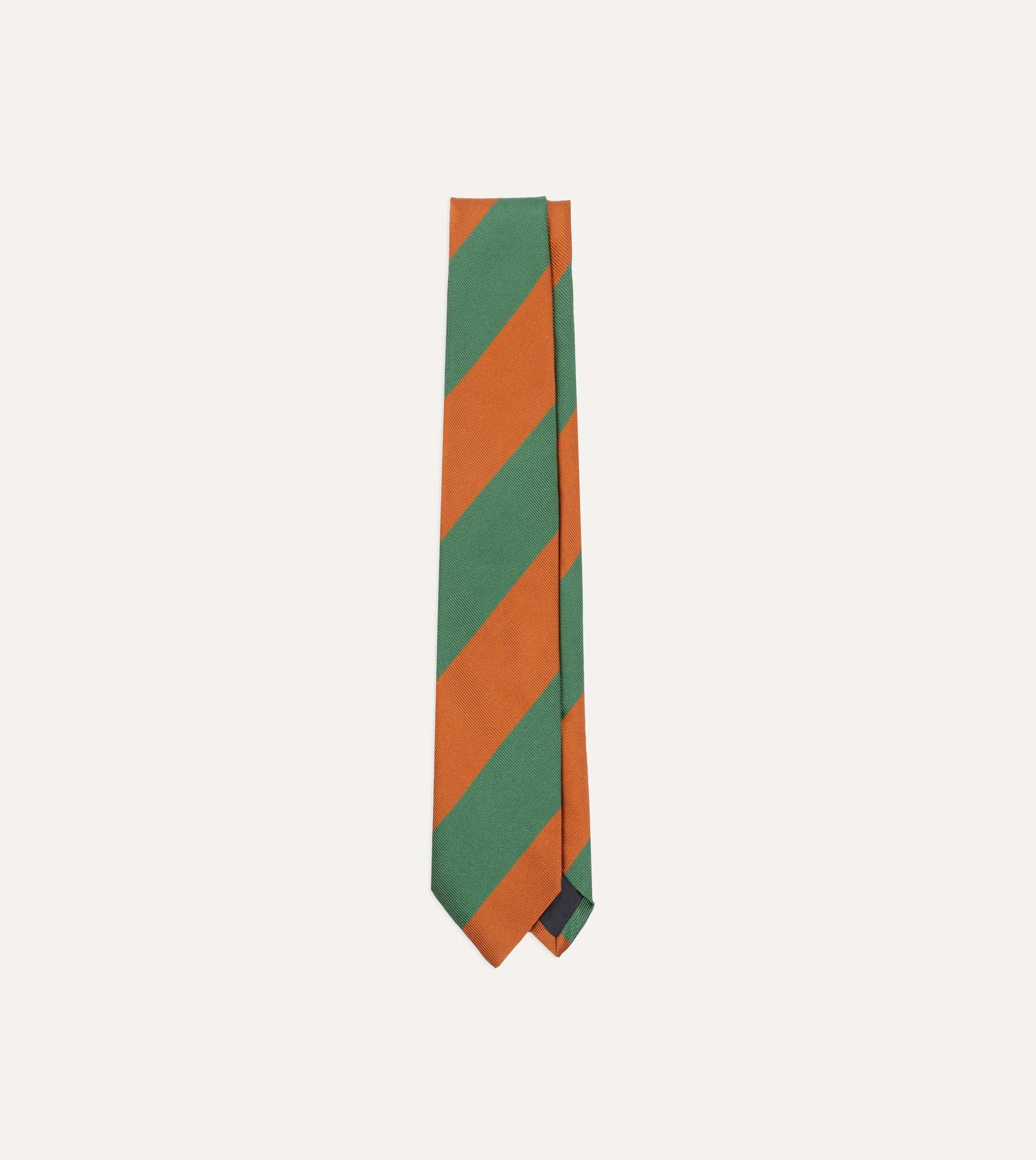 Orange and Green Wide Stripe Repp Silk Tipped Tie sold by Drake's London