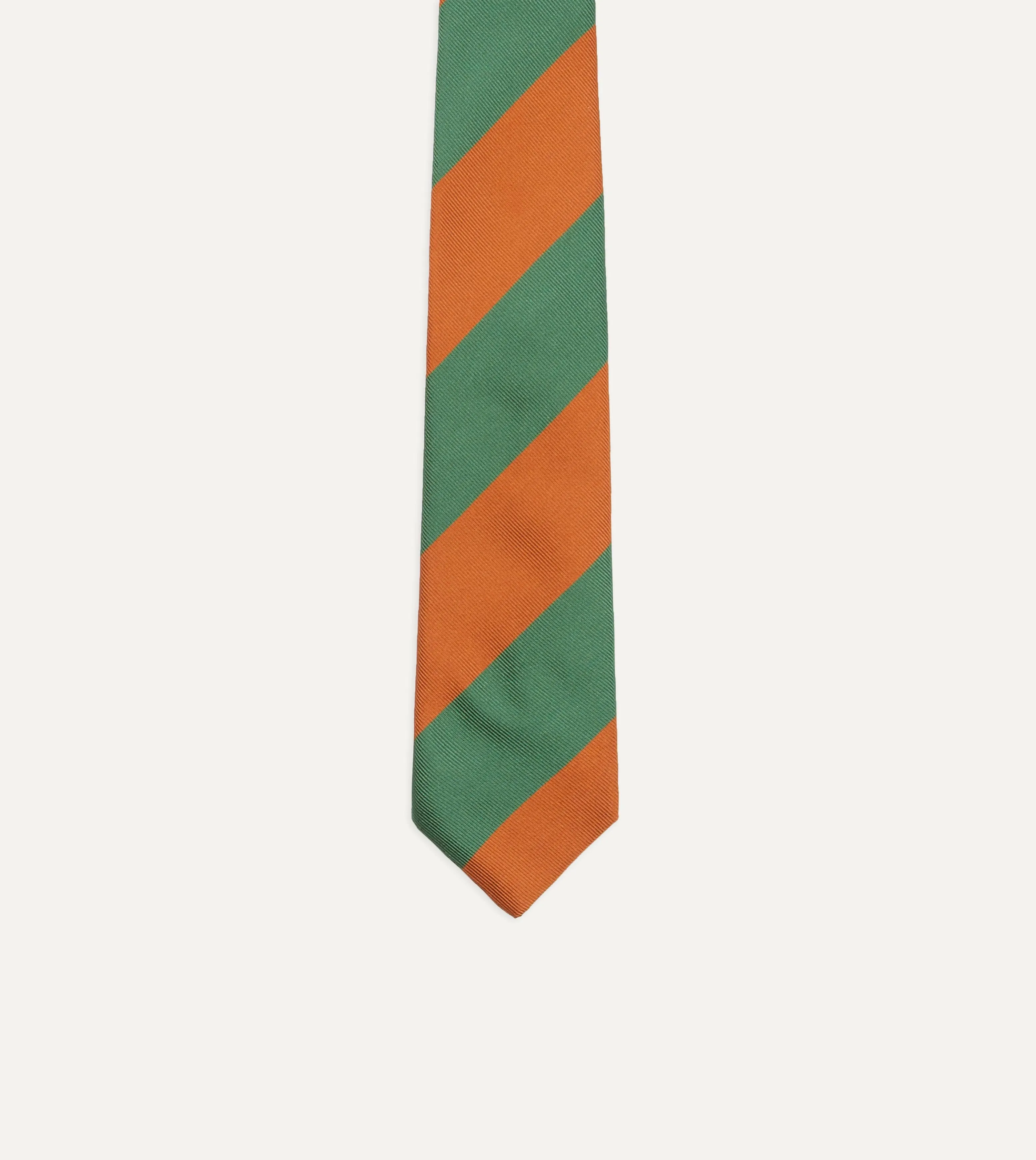 Orange and Green Wide Stripe Repp Silk Tipped Tie sold by Drake's London product image thumbnail 4