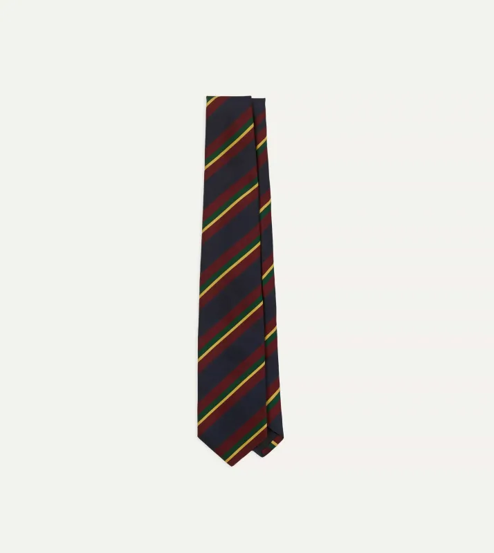 Green Multi Stripe Silk Mogador Tipped Tie sold by Drake's London