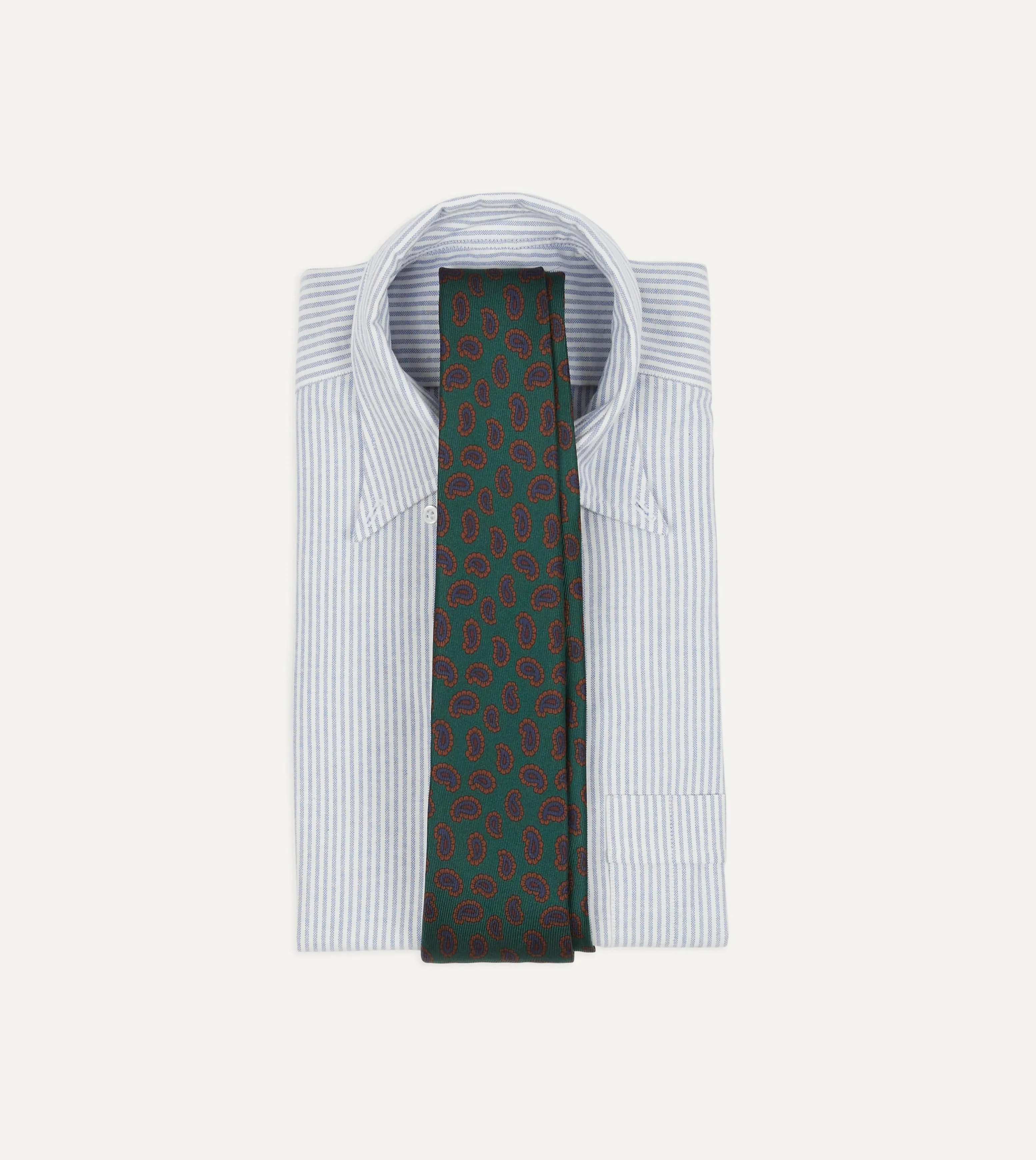 Green Paisley Leaf Print Silk Hand-Rolled Tie sold by Drake's London product image thumbnail 2
