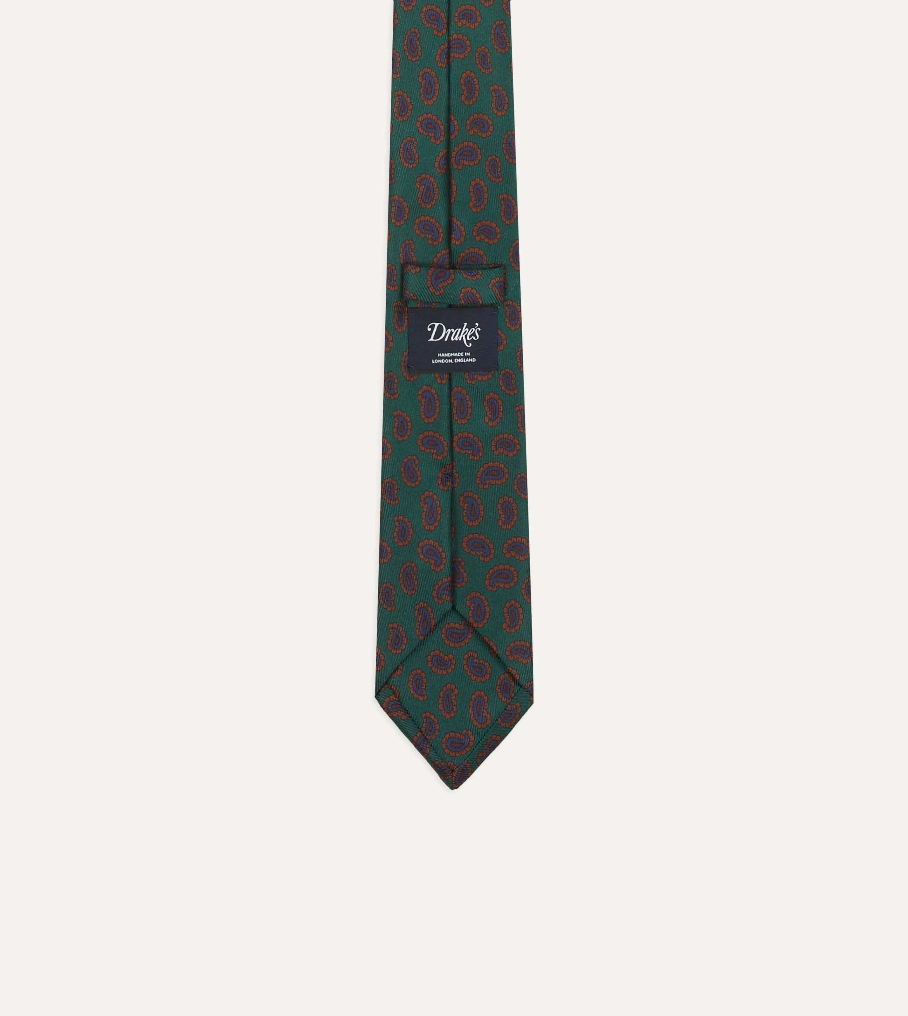 Green Paisley Leaf Print Silk Hand-Rolled Tie sold by Drake's London product image thumbnail 3