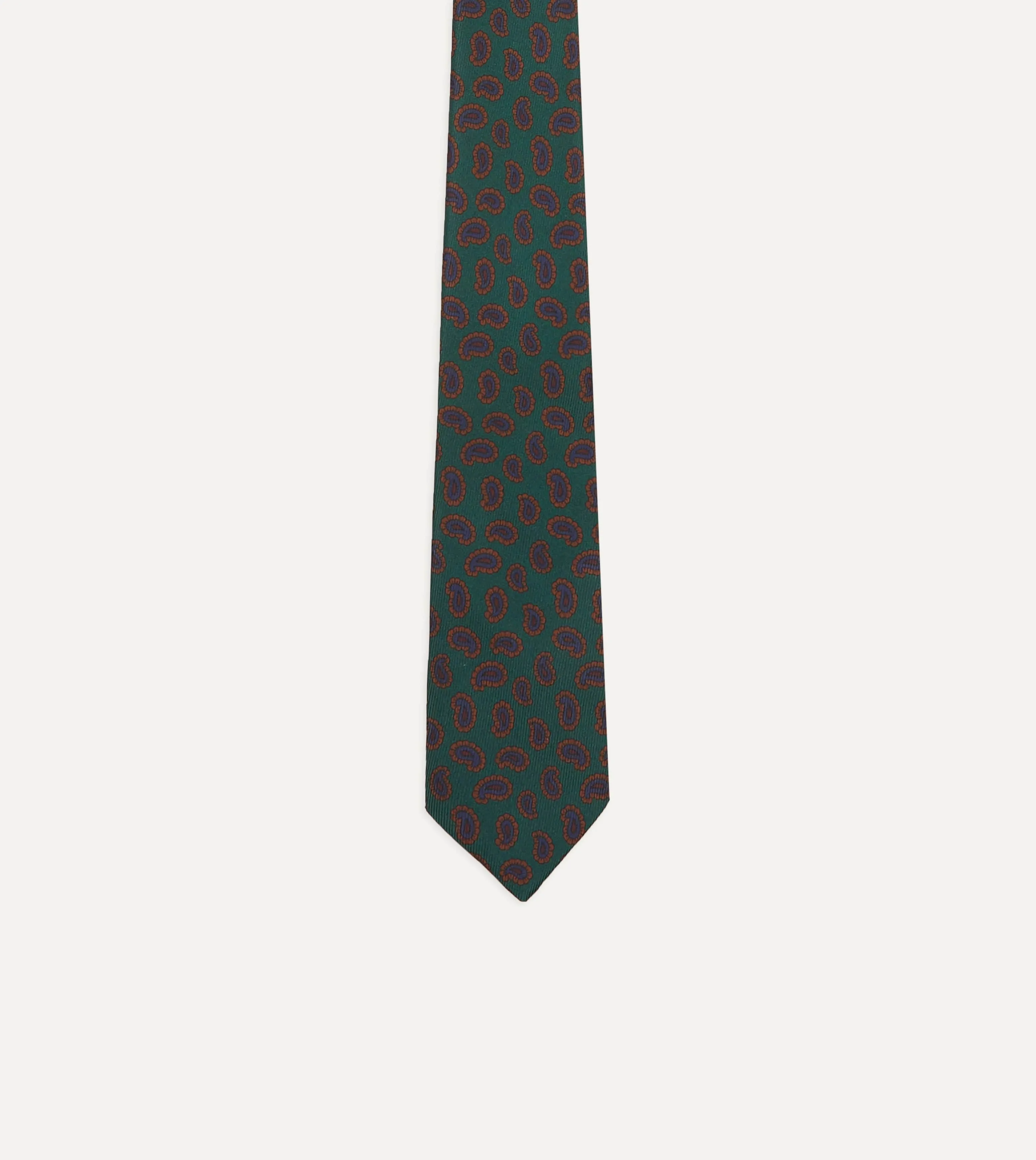Green Paisley Leaf Print Silk Hand-Rolled Tie sold by Drake's London product image thumbnail 4