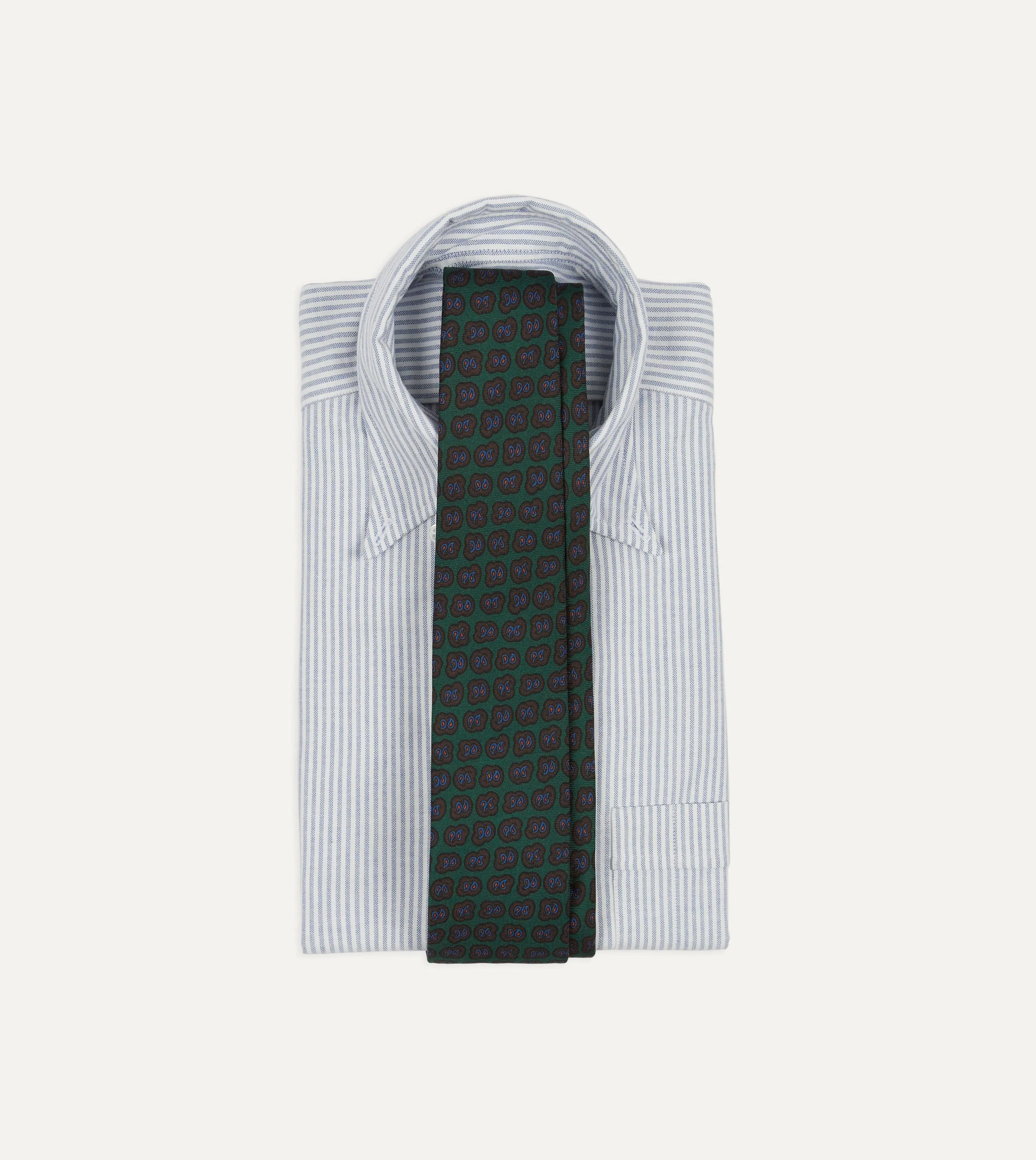 Green Paisley Double Leaf Print Silk Self-Tipped Tie sold by Drake's London product image thumbnail 2