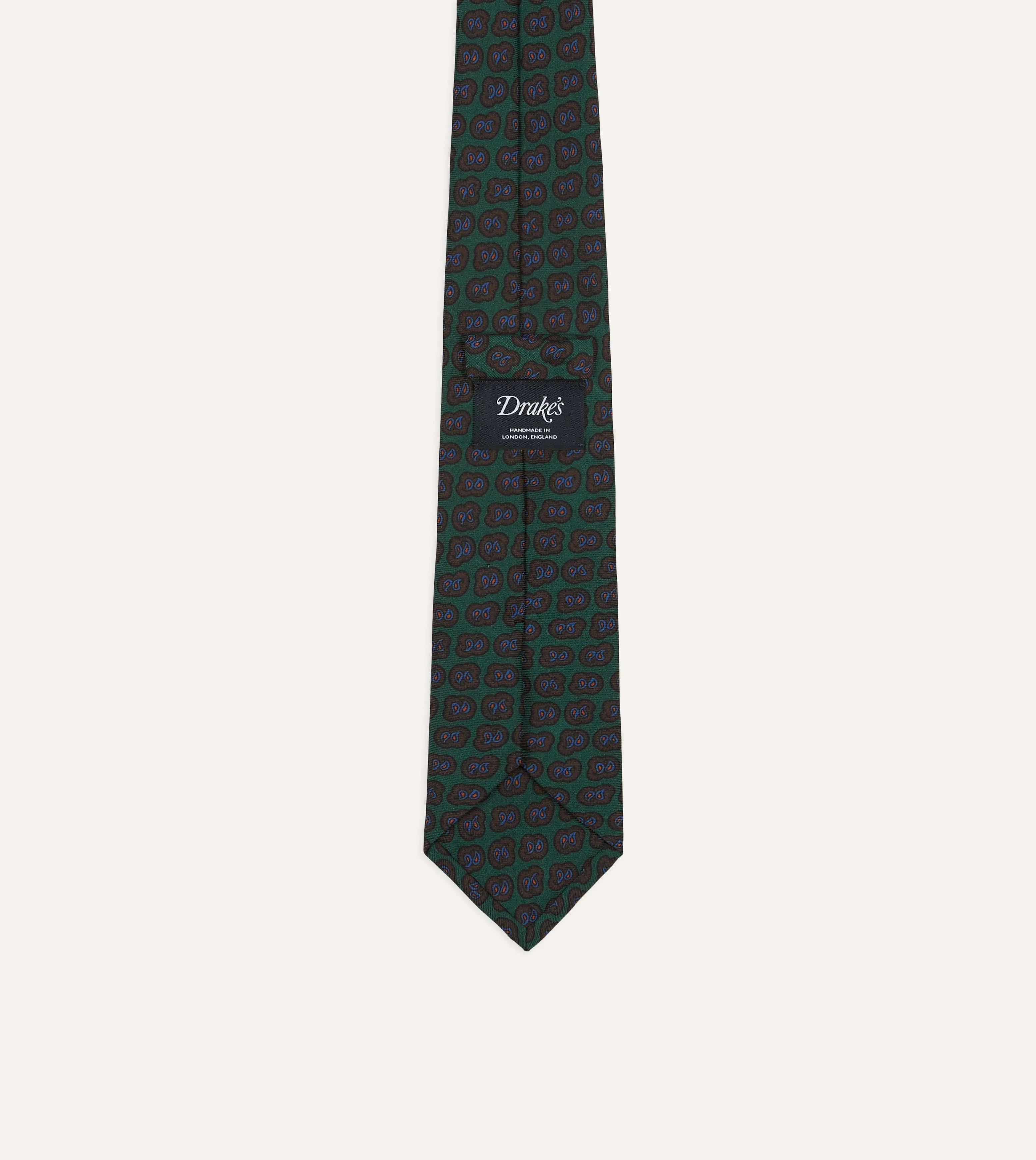Green Paisley Double Leaf Print Silk Self-Tipped Tie sold by Drake's London product image thumbnail 3