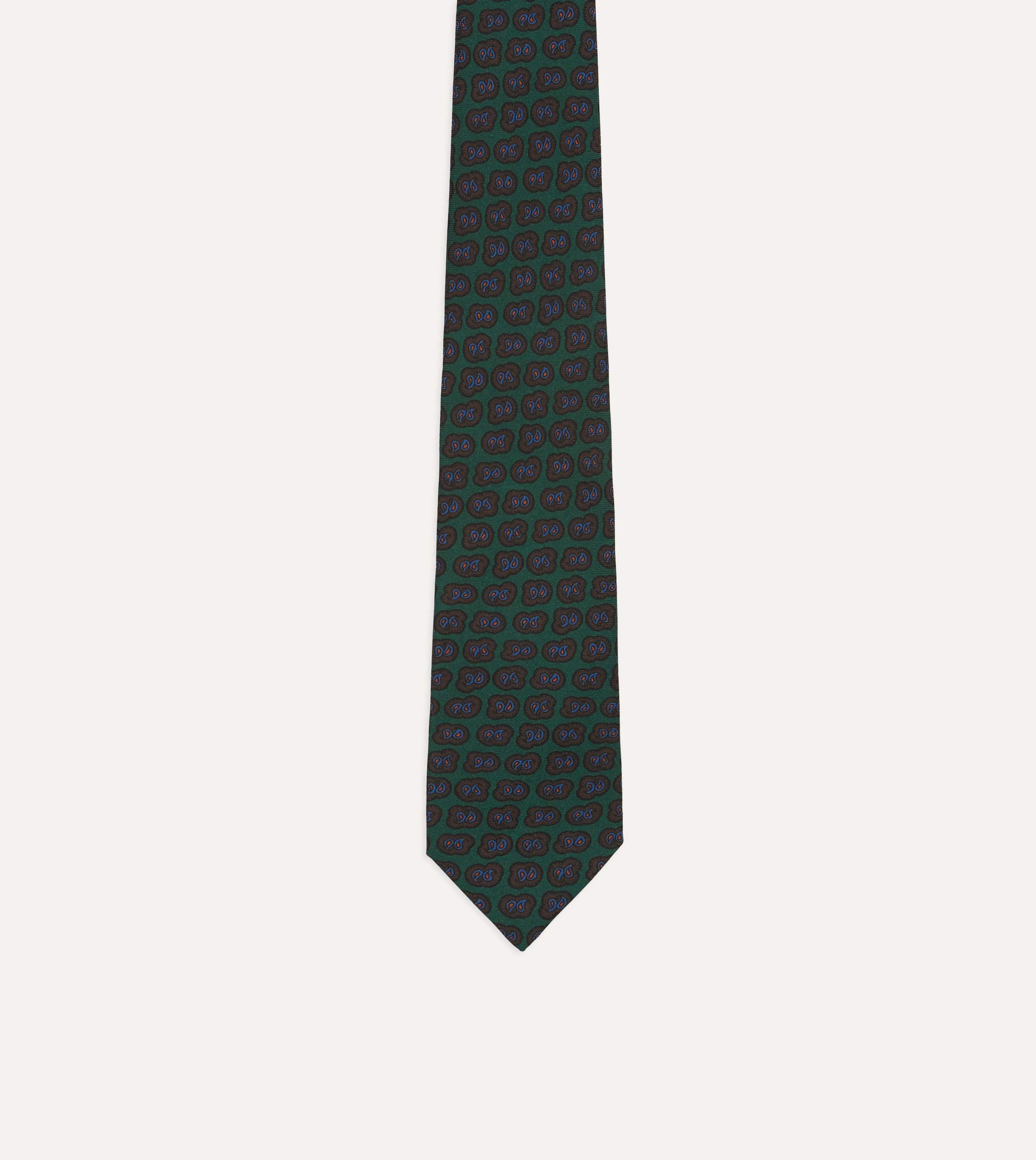 Green Paisley Double Leaf Print Silk Self-Tipped Tie sold by Drake's London product image thumbnail 4