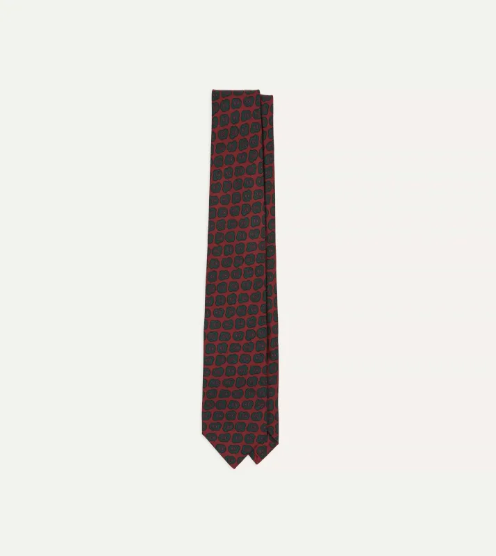 Red and Green Paisley Double Leaf Print Silk Self-Tipped Tie sold by Drake's London