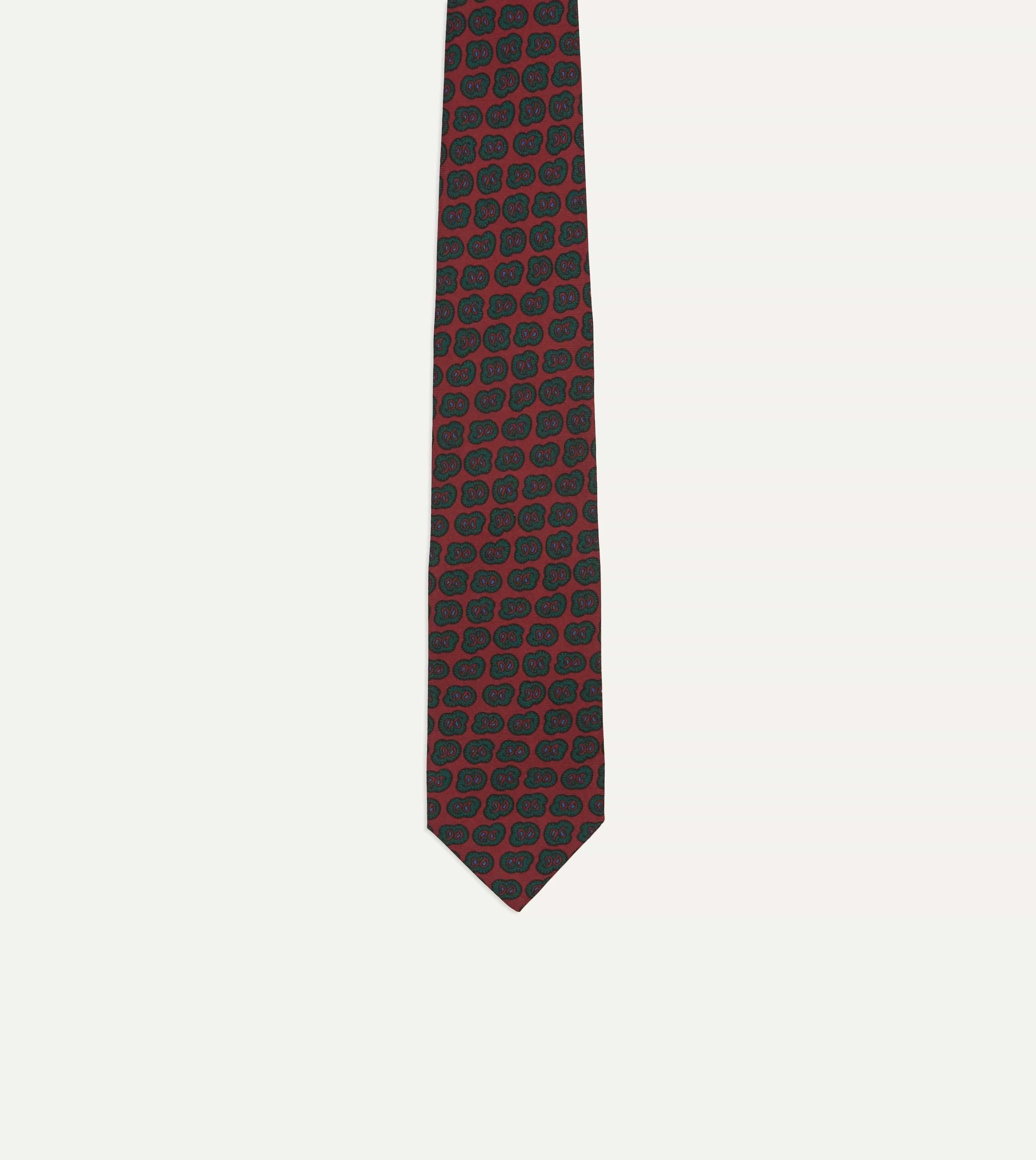 Red and Green Paisley Double Leaf Print Silk Self-Tipped Tie sold by Drake's London product image thumbnail 4