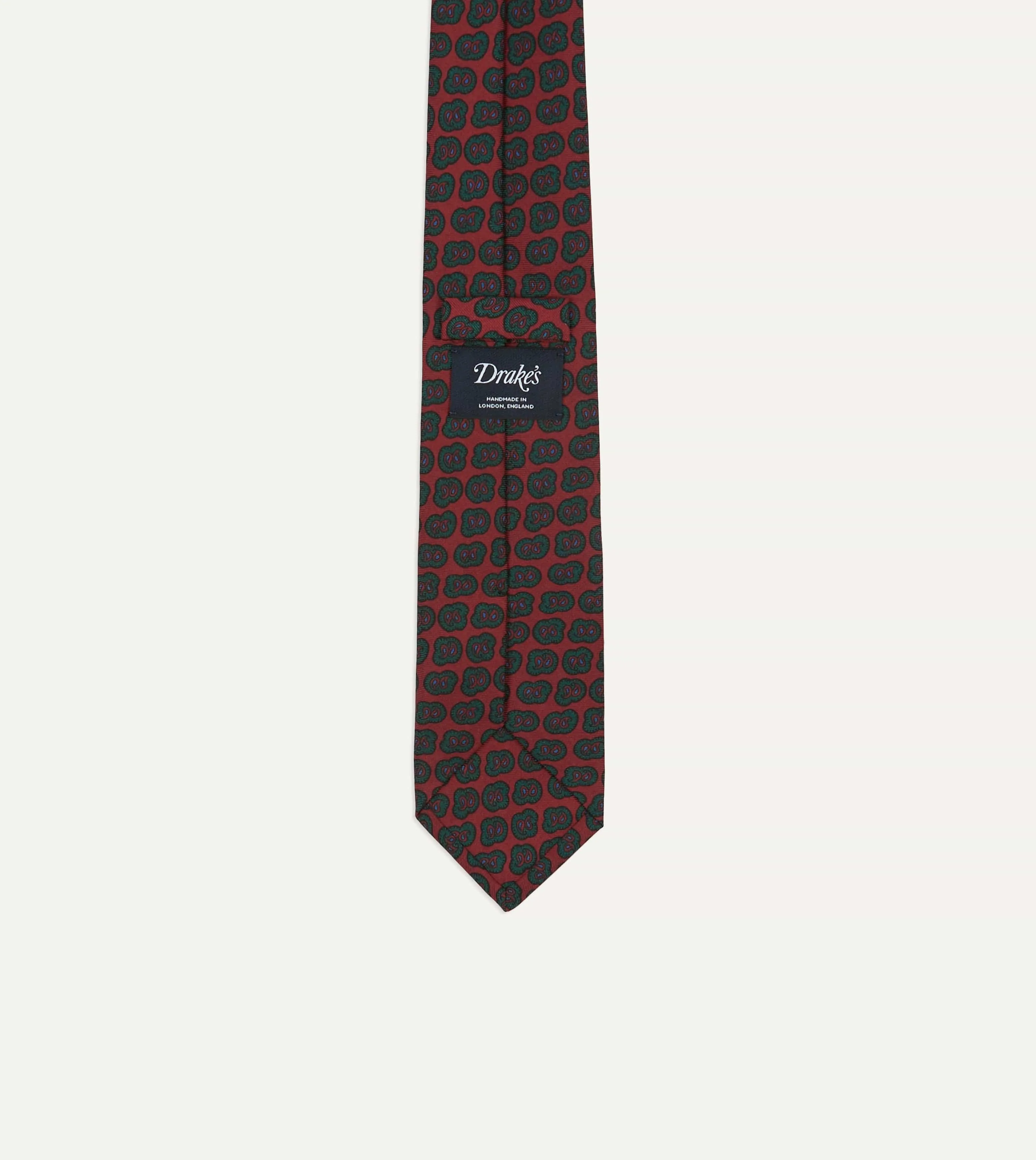 Red and Green Paisley Double Leaf Print Silk Self-Tipped Tie sold by Drake's London product image thumbnail 3