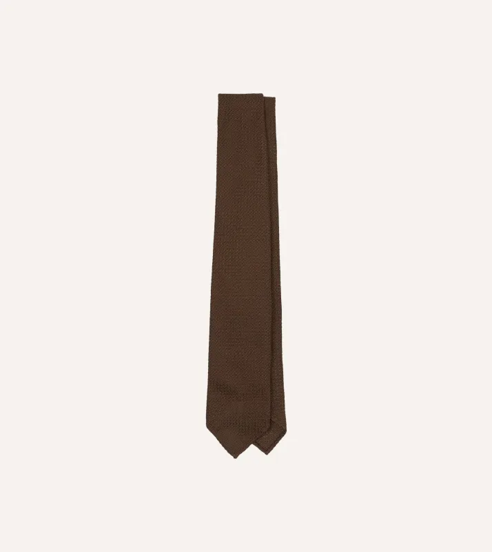 Brown Hand Rolled Large Knot Grenadine Tie sold by Drake's London