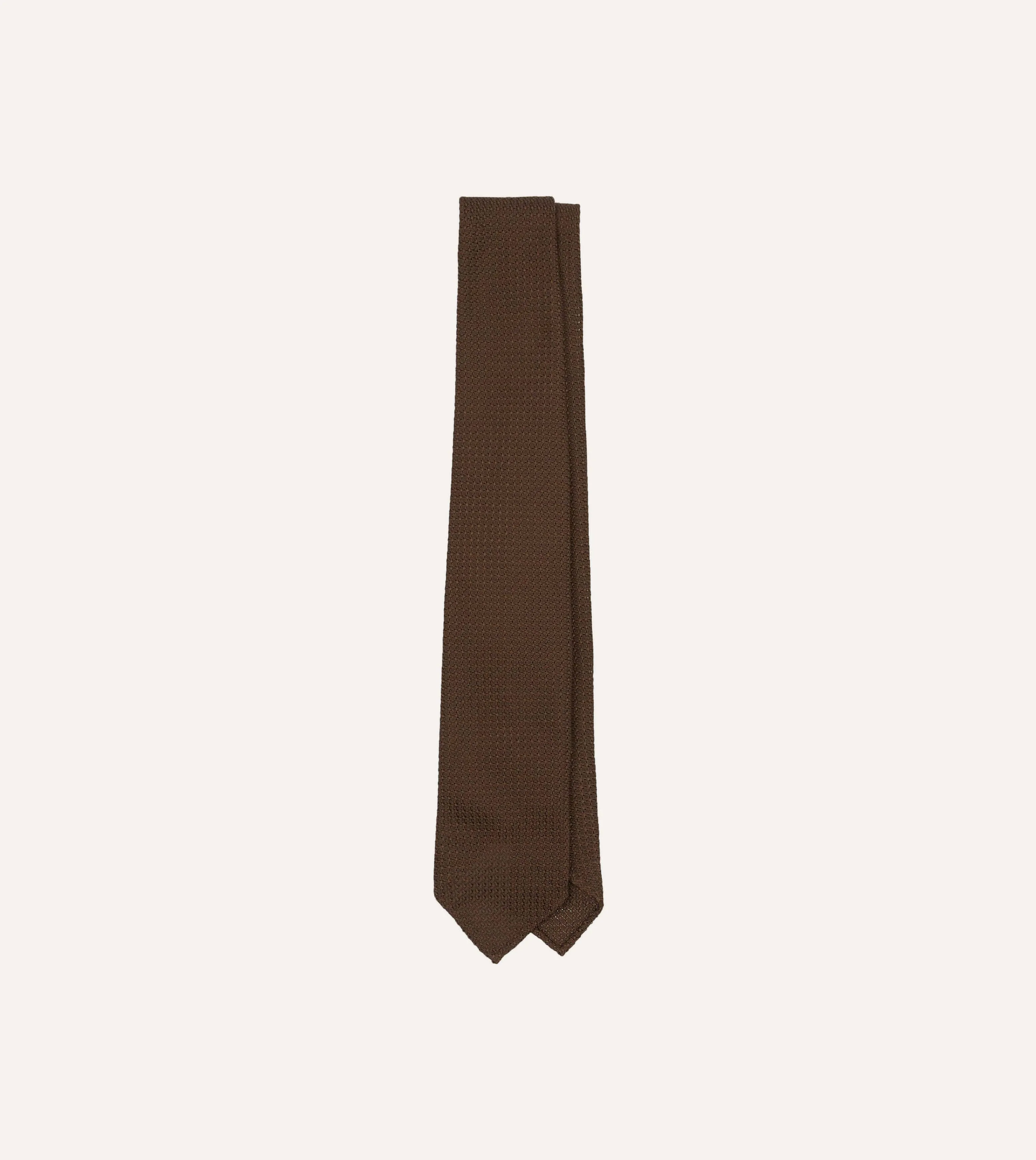 Brown Hand Rolled Large Knot Grenadine Tie sold by Drake's London