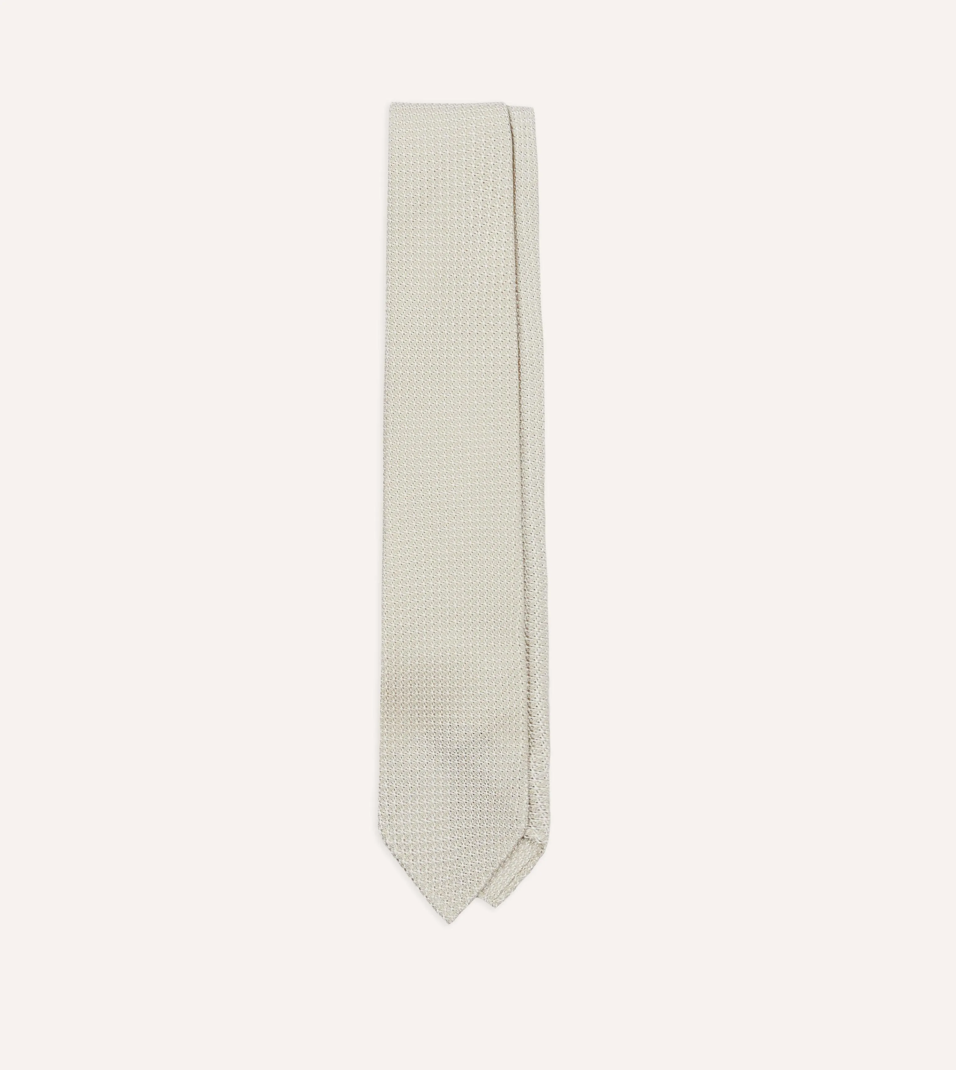 Cream Hand Rolled Large Knot Grenadine Tie sold by Drake's London