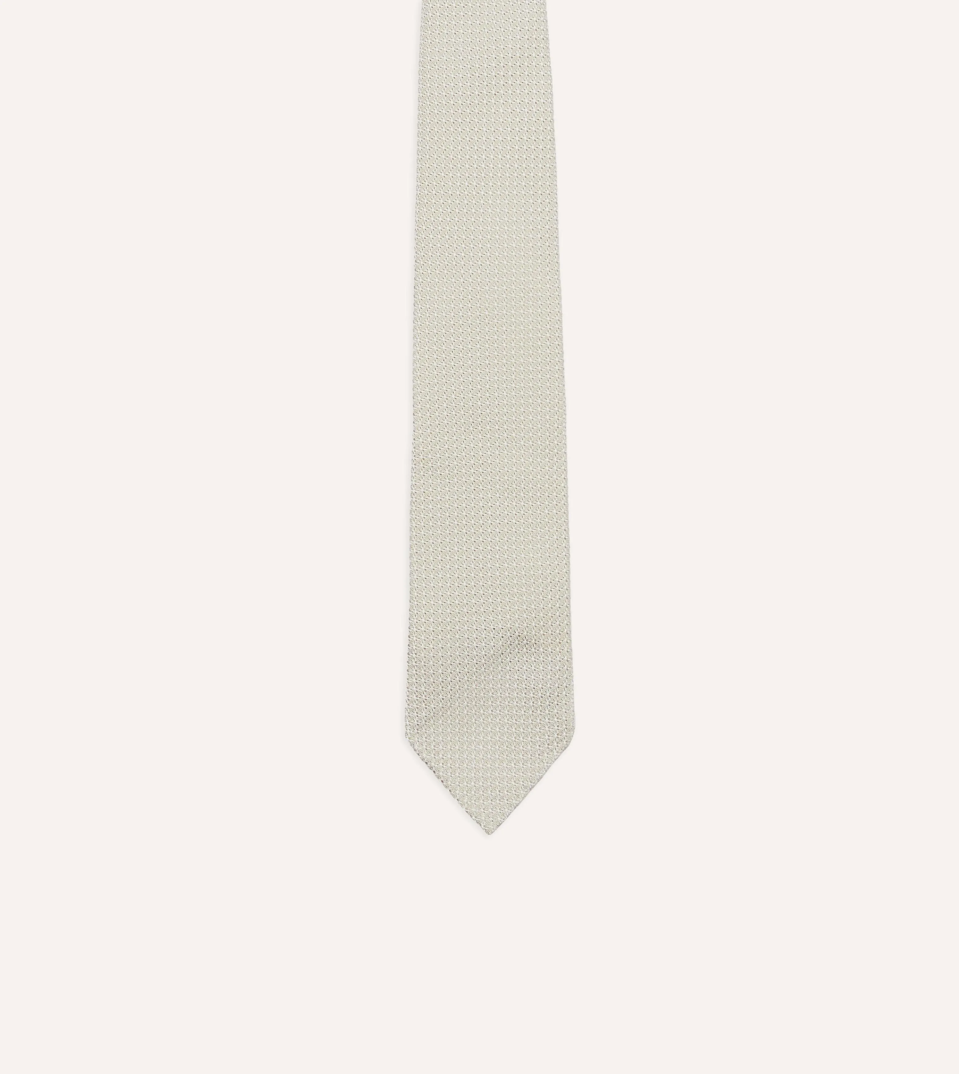 Cream Hand Rolled Large Knot Grenadine Tie sold by Drake's London product image thumbnail 4