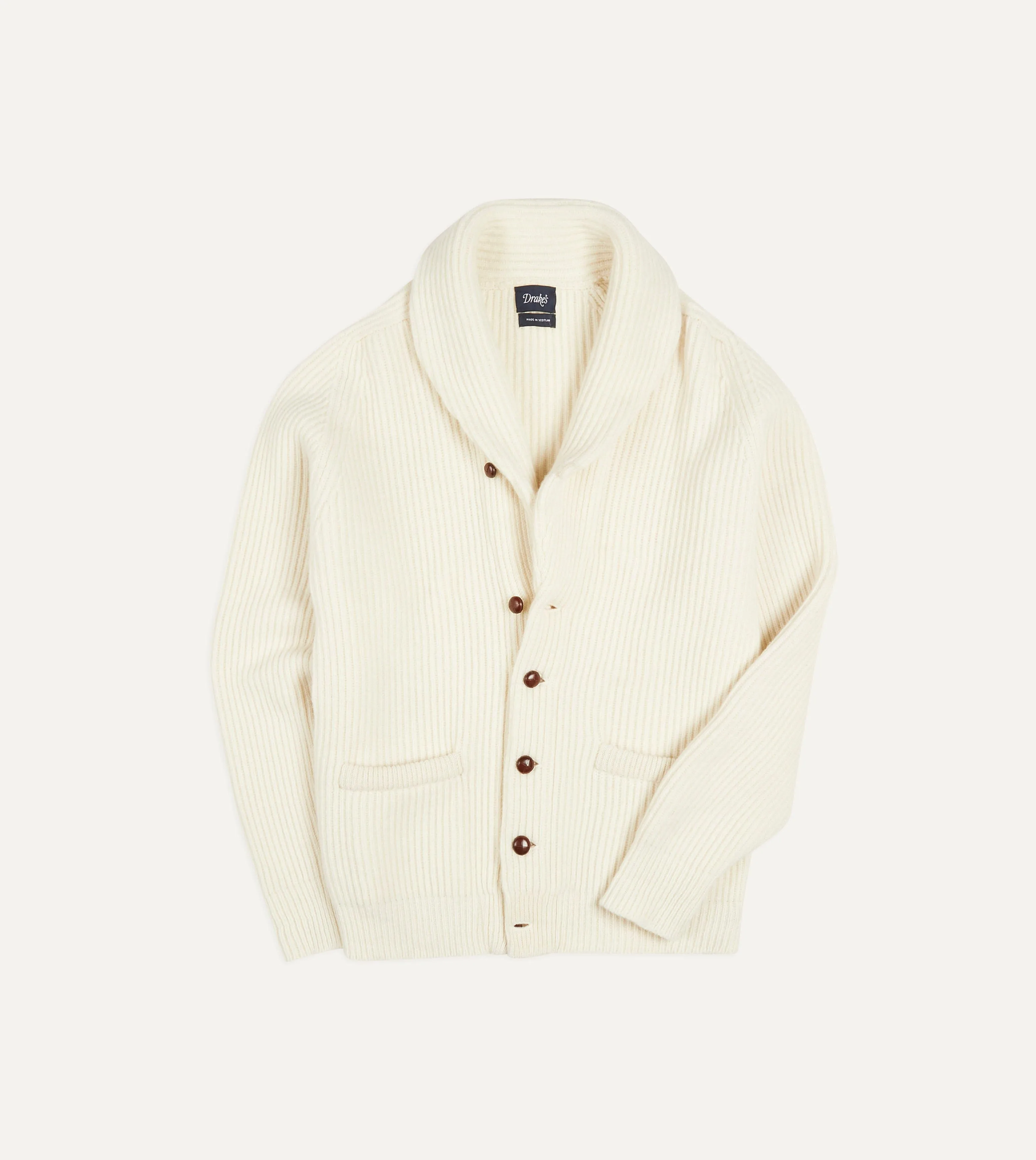 Ecru Lambswool Shawl Collar Cardigan sold by Drake's London