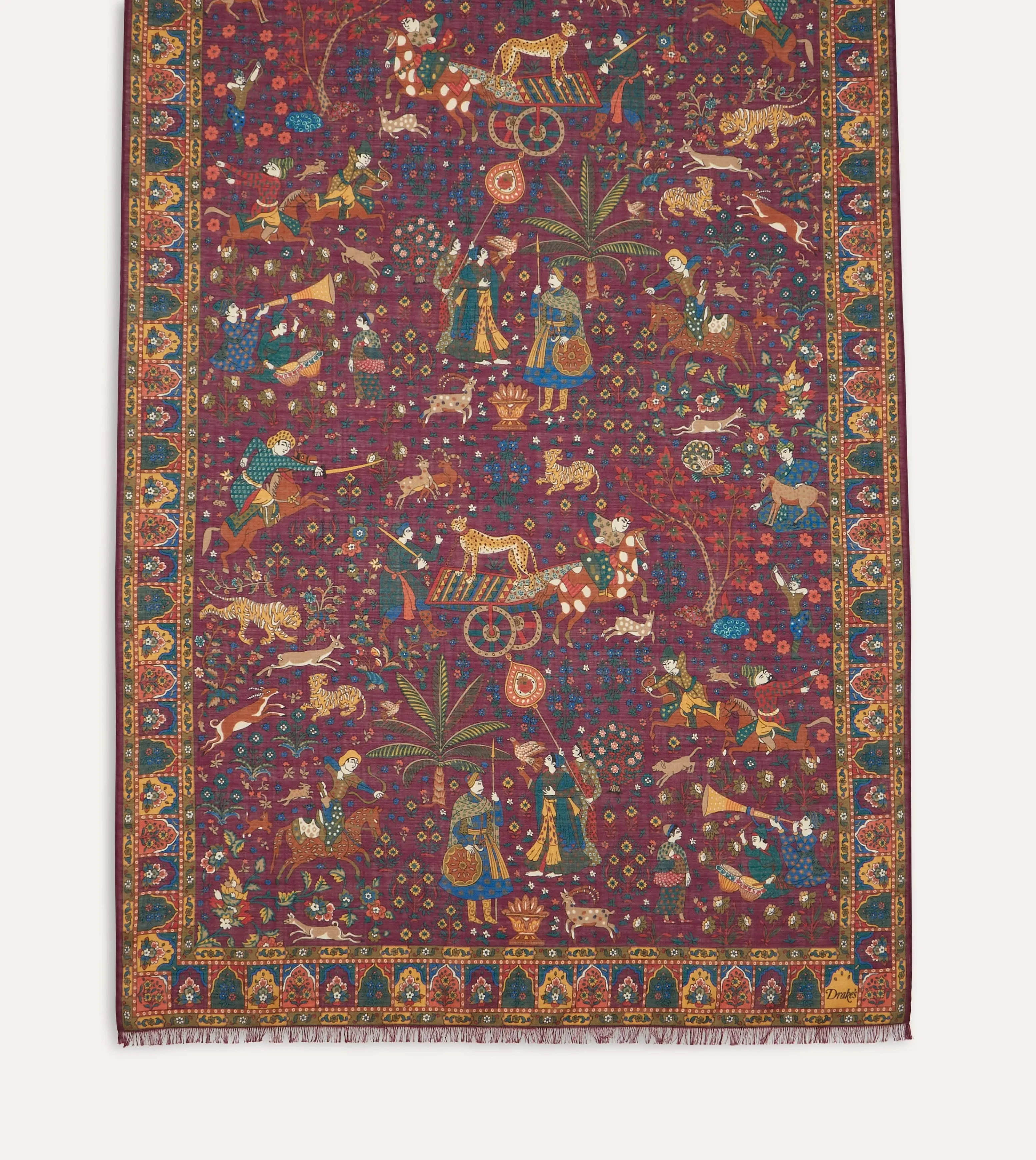 Magenta Mughal Hunter Print Wool-Silk Scarf sold by Drake's London product image thumbnail 4