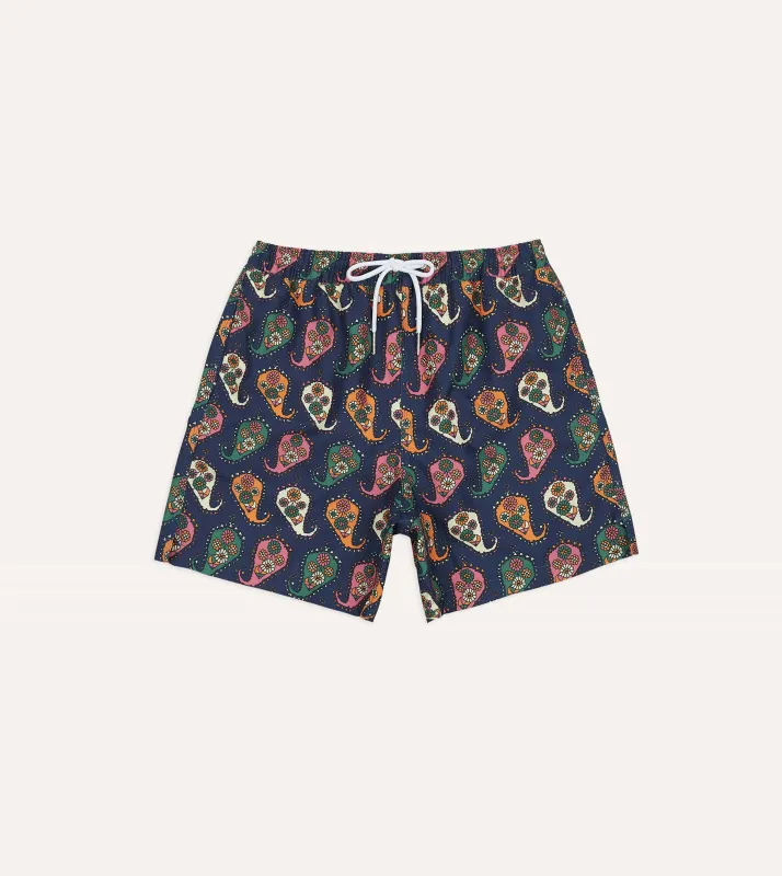 Geometric Paisley Print Nylon Drawstring Swim Shorts sold by Drake's London
