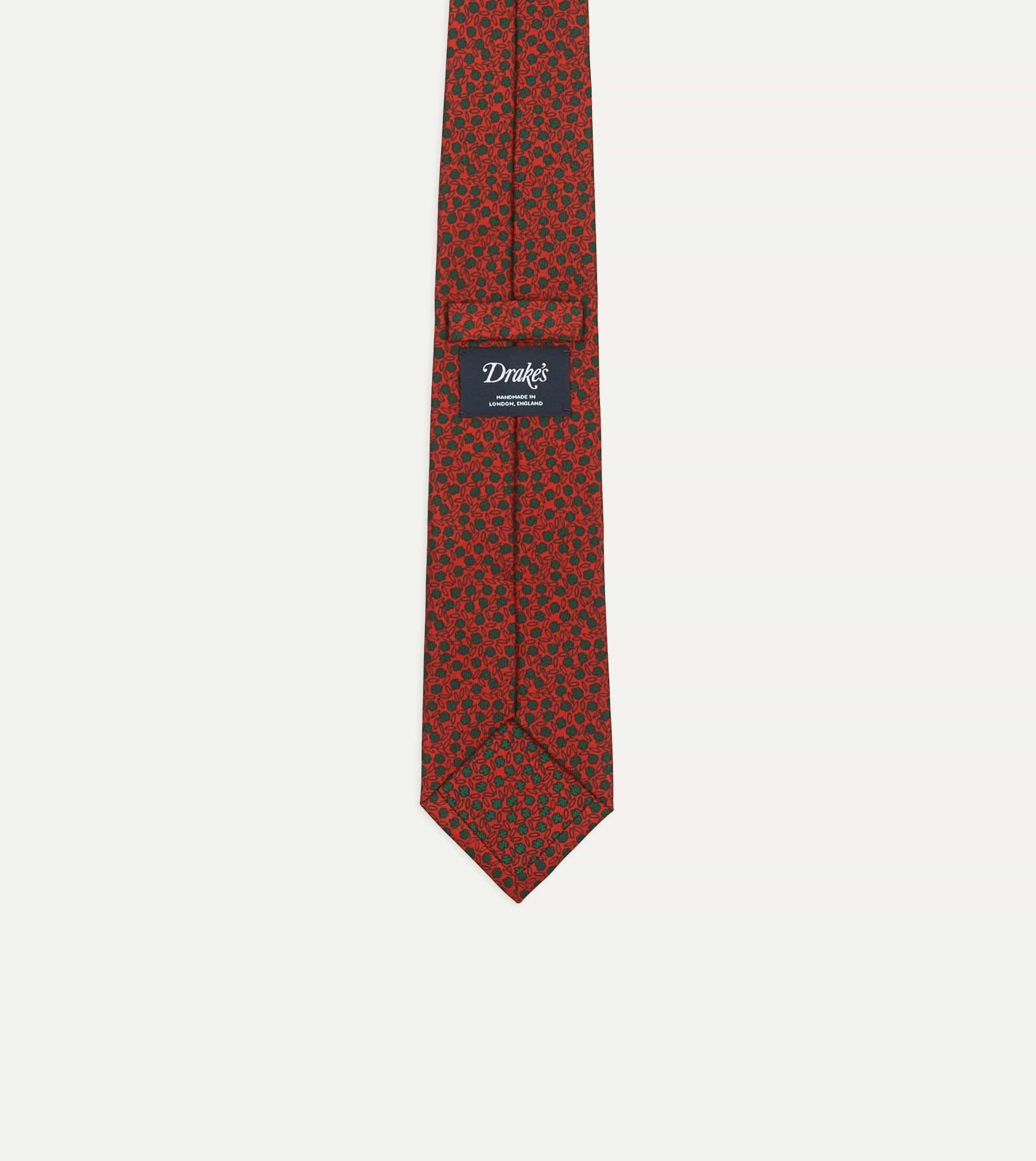 Red Mini Leaves Print Foulard Silk Self Tipped Tie sold by Drake's London product image thumbnail 3