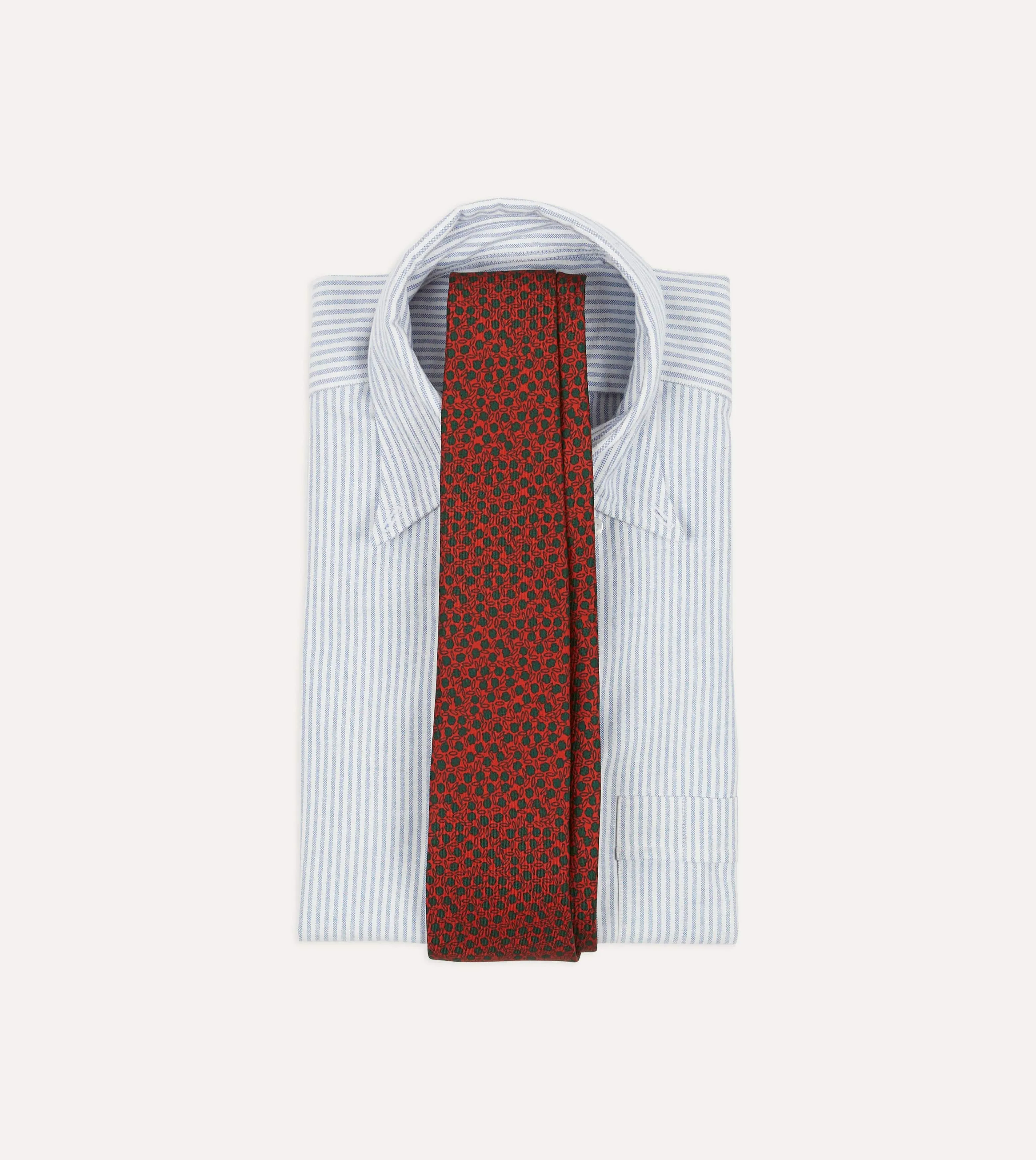 Red Mini Leaves Print Foulard Silk Self Tipped Tie sold by Drake's London product image thumbnail 2