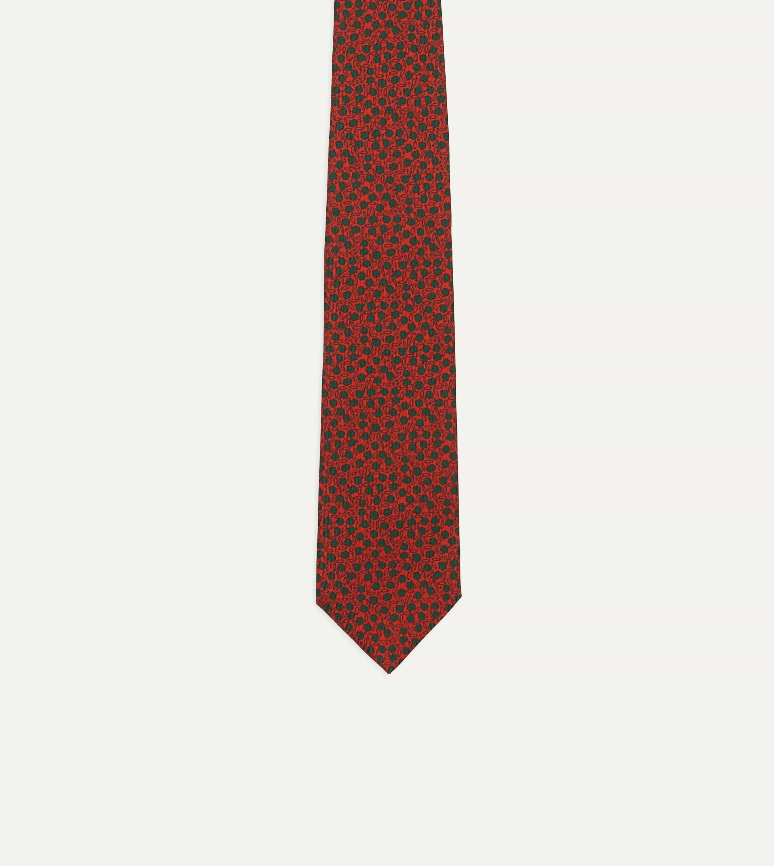 Red Mini Leaves Print Foulard Silk Self Tipped Tie sold by Drake's London product image thumbnail 4