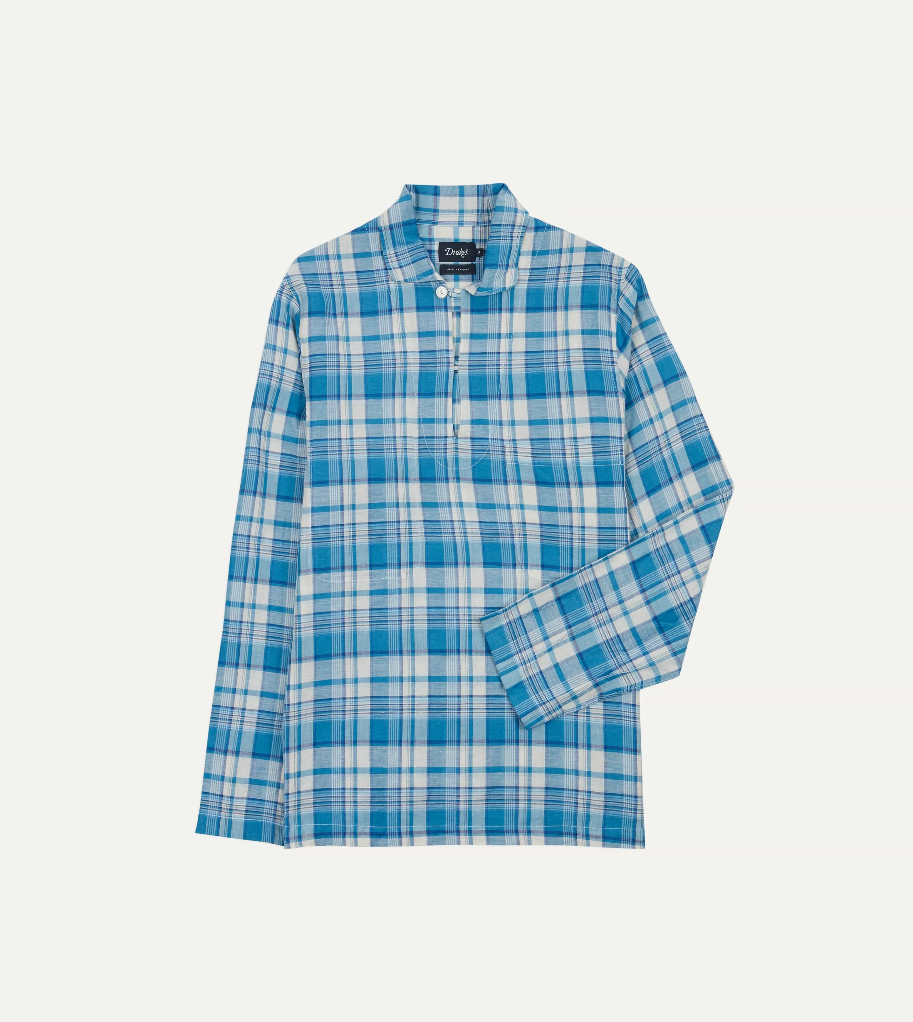 Blue Madras Check Linen Smock Shirt sold by Drake's London
