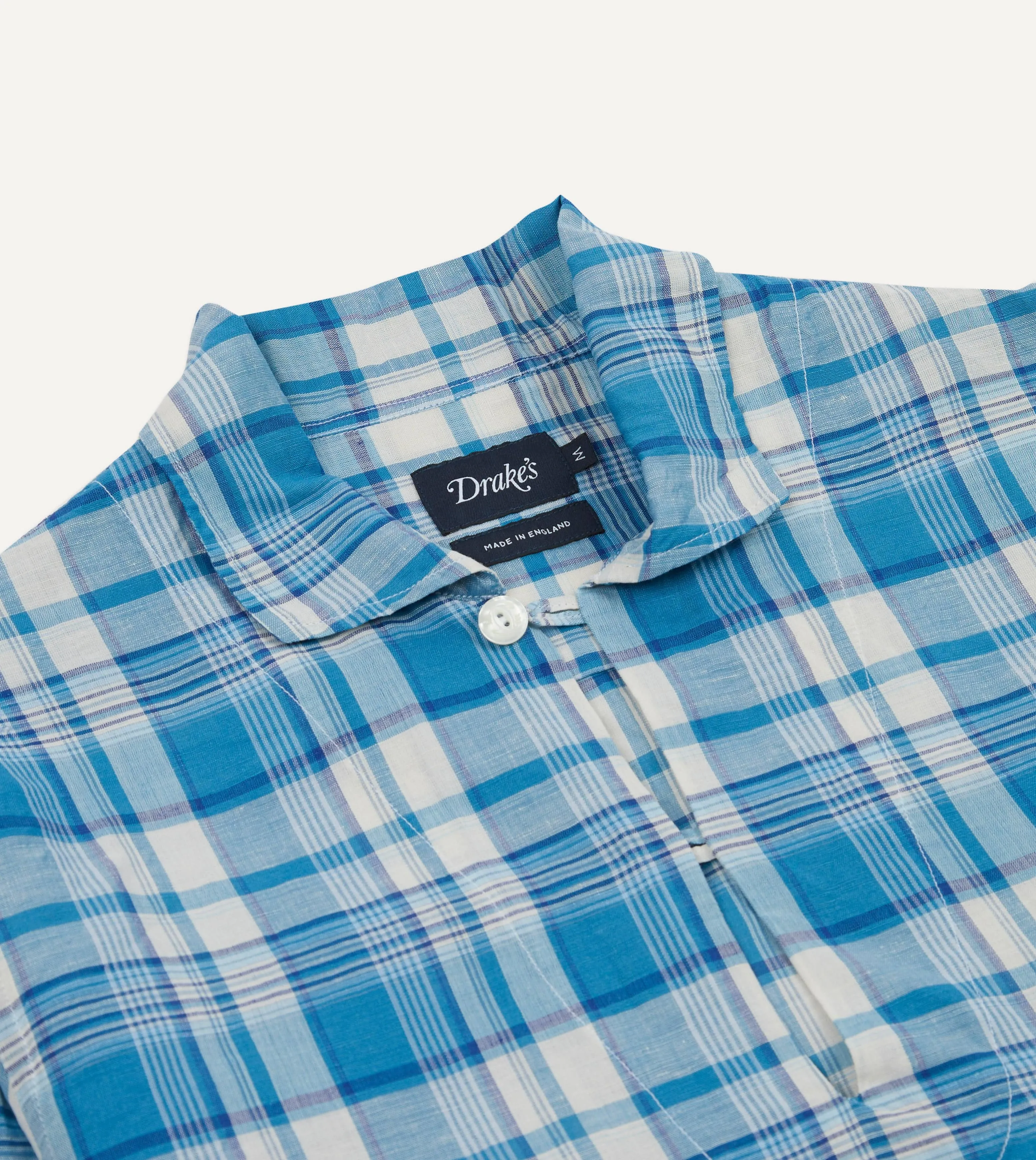 Blue Madras Check Linen Smock Shirt sold by Drake's London product image thumbnail 4