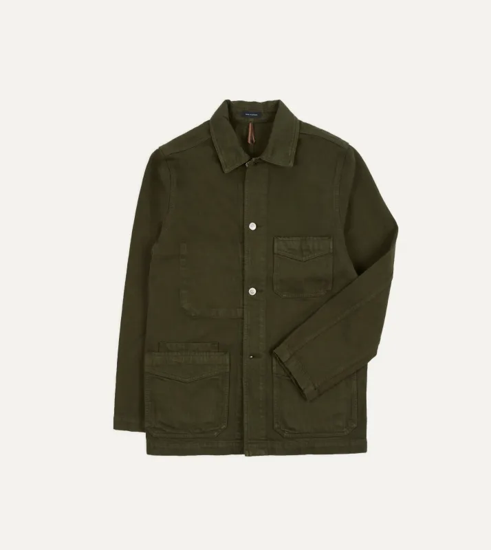 Green Heavy Twill Cotton Five-Pocket Chore Jacket sold by Drake's London