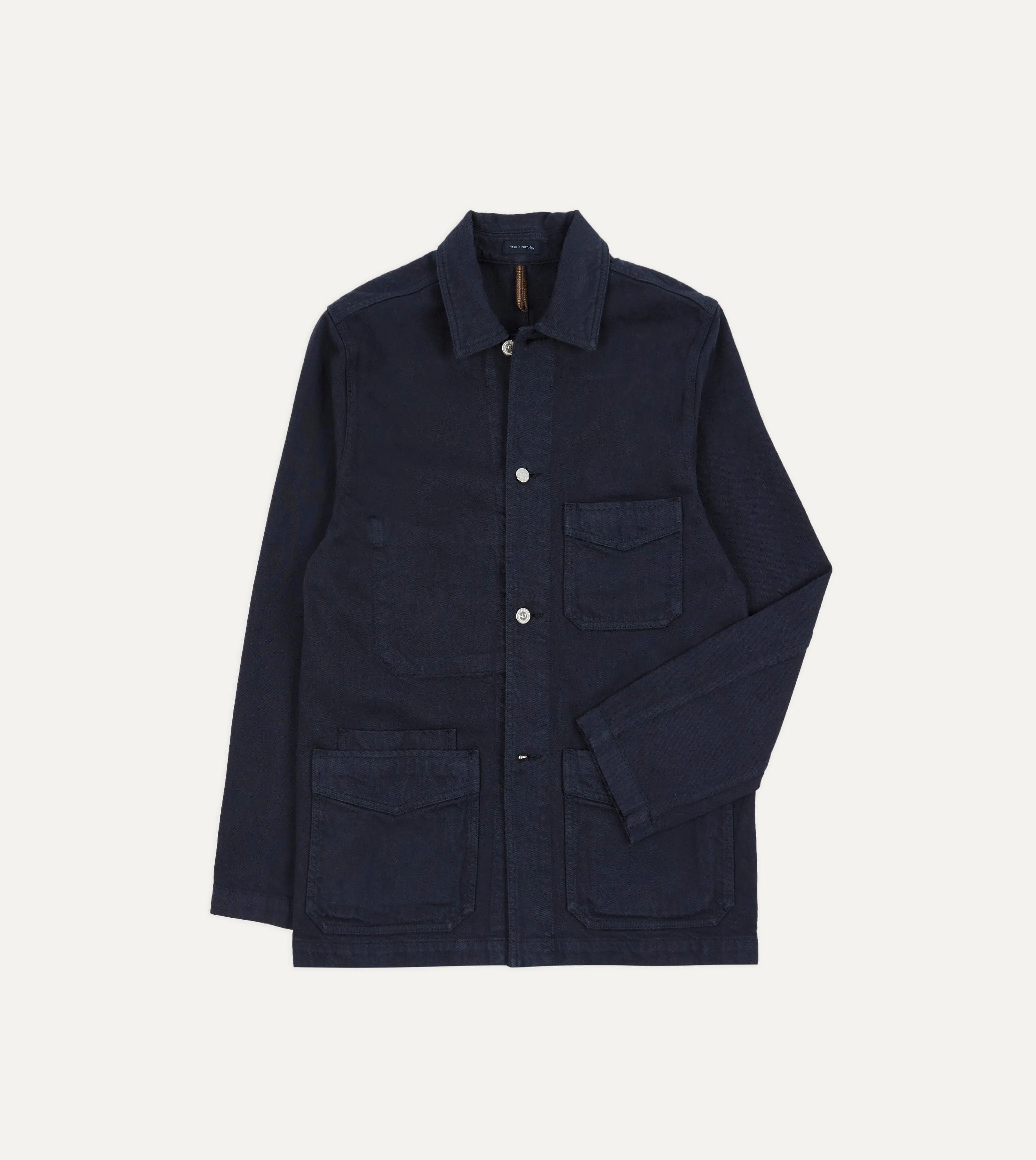 Navy Heavy Twill Cotton Five-Pocket Chore Jacket sold by Drake's London