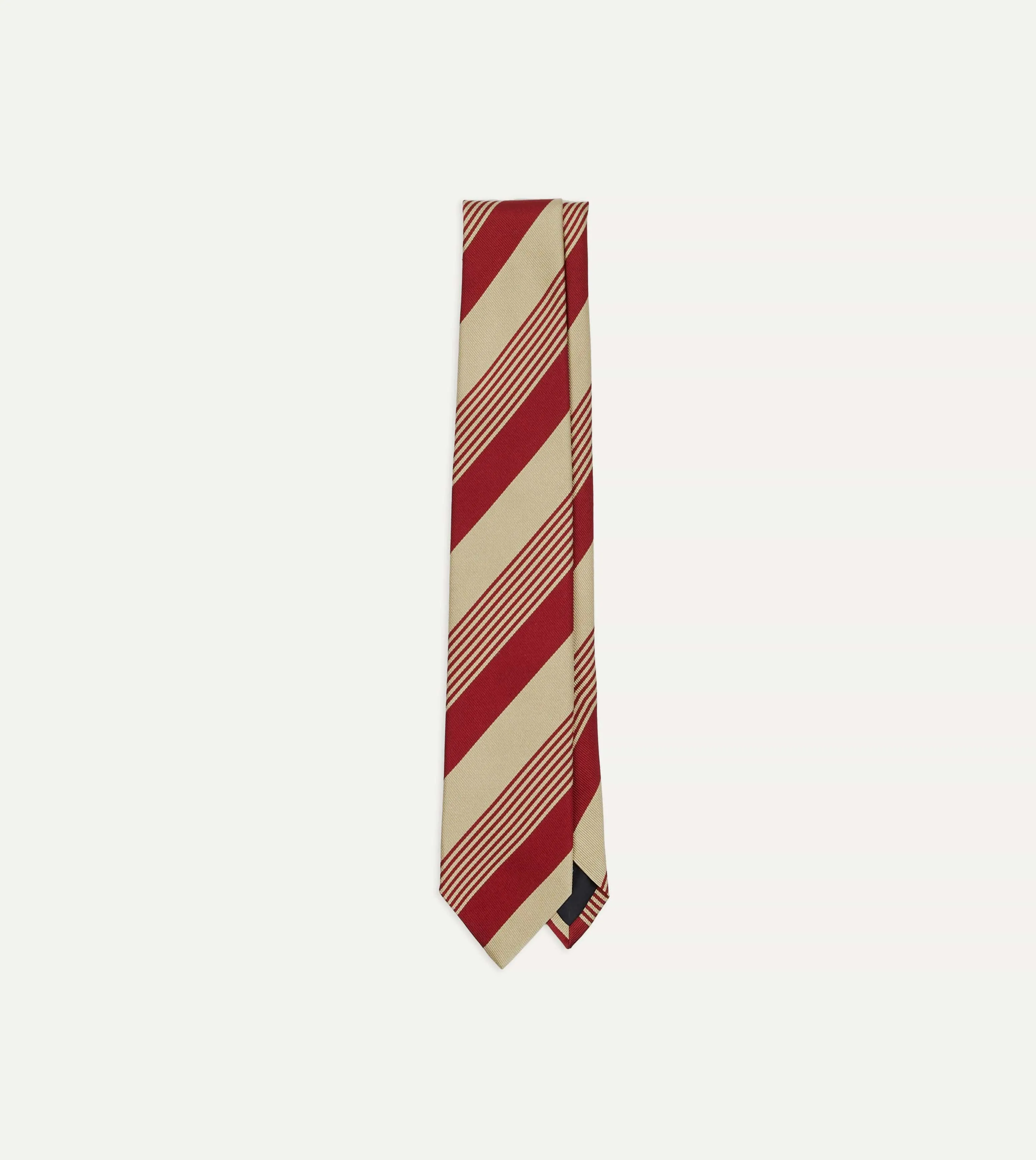 Red and Gold Multi Stripe Silk Tipped Tie sold by Drake's London