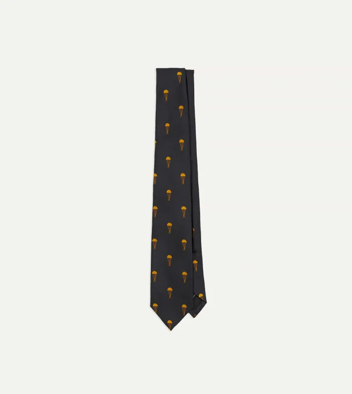 Black and Gold Parachute Motif Silk Tipped Tie sold by Drake's London