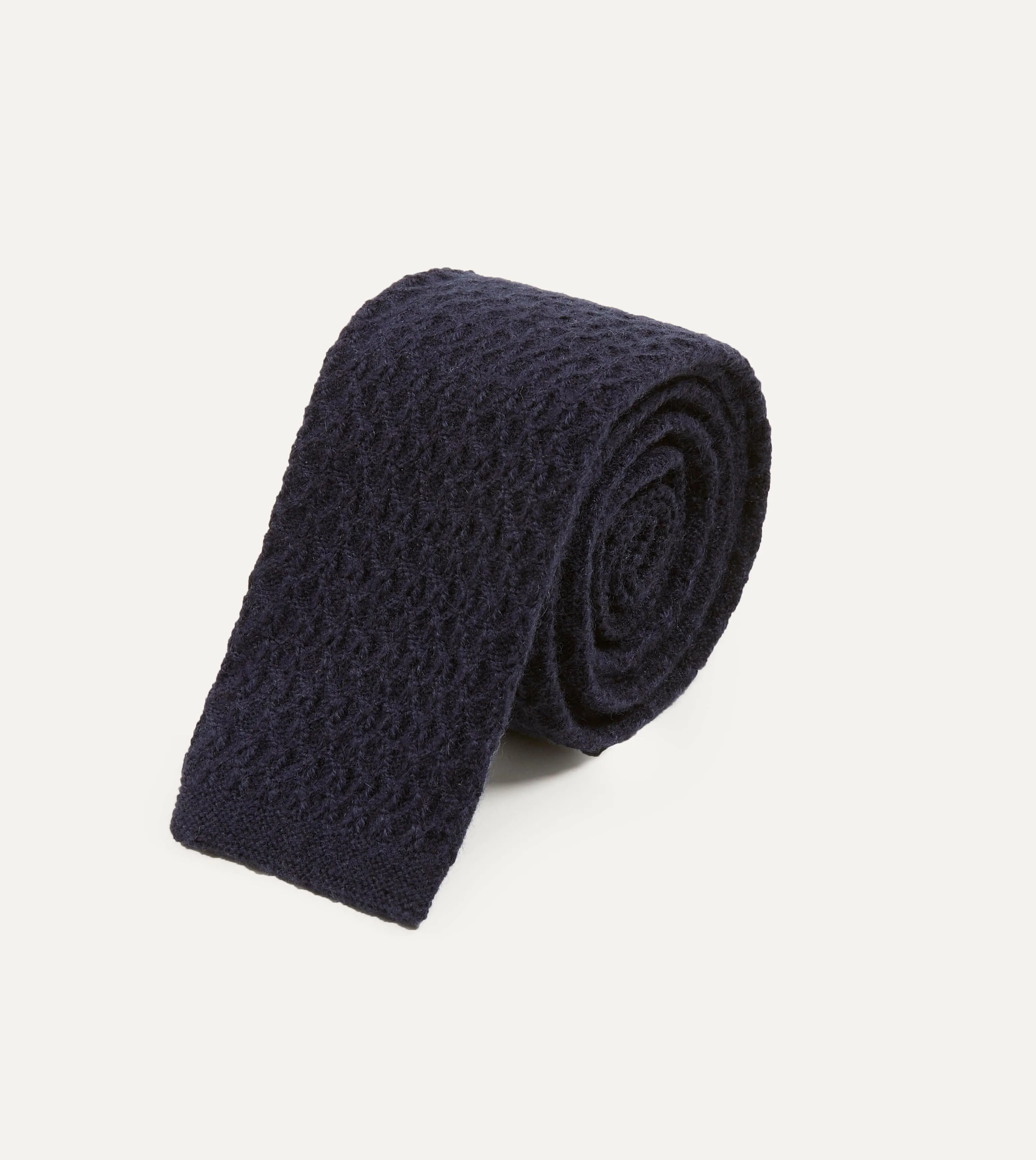 Navy Knitted Cashmere Wool Solid Colour Tie sold by Drake's London product image thumbnail 2