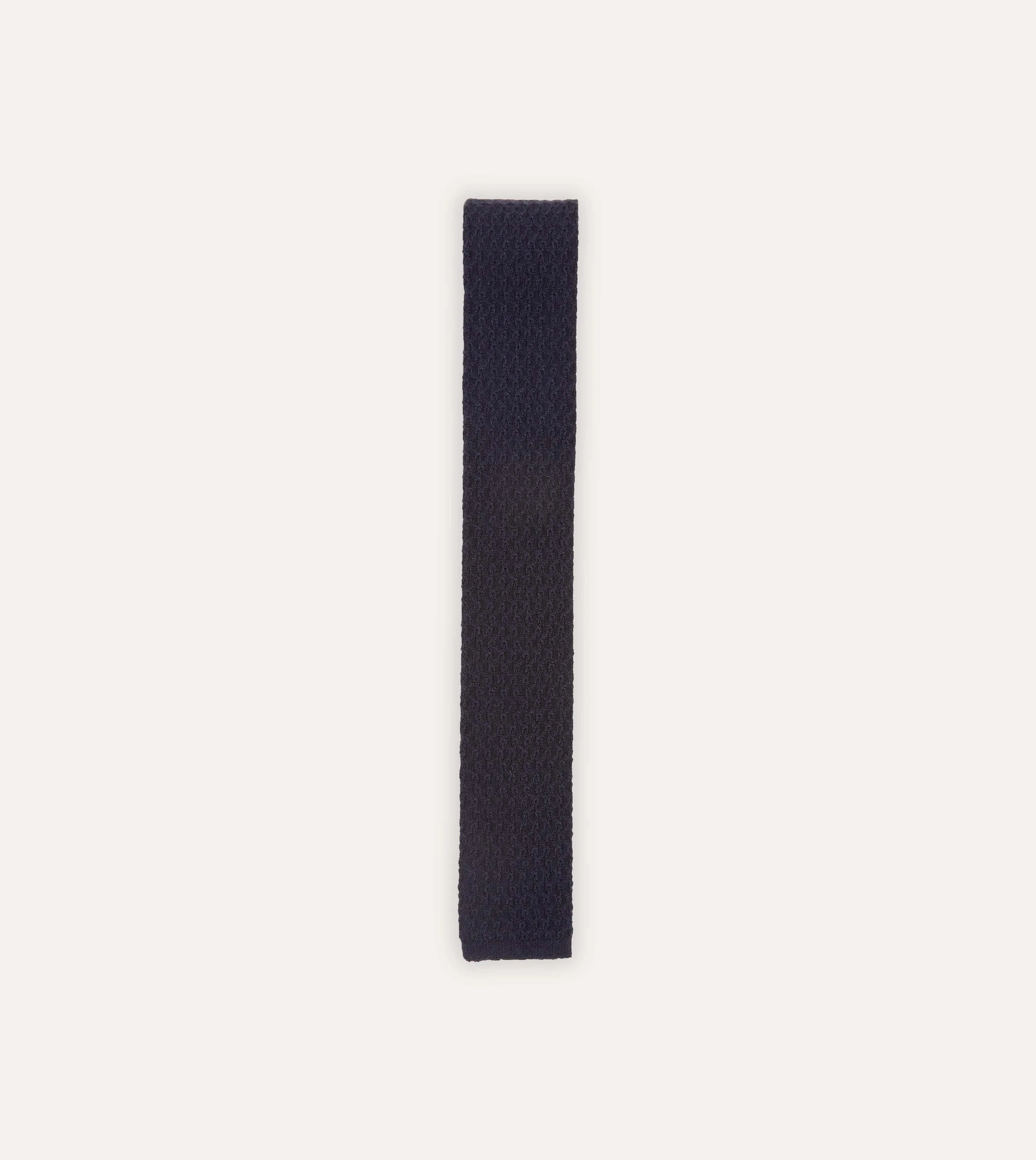 Navy Knitted Cashmere Wool Solid Colour Tie sold by Drake's London
