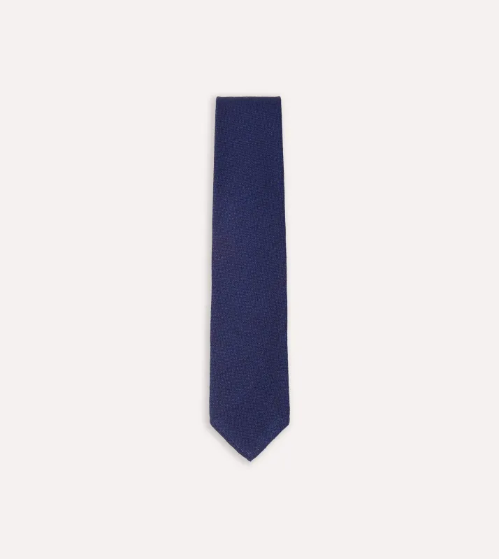 Light Navy Pure Cashmere Solid Hand Rolled Tie sold by Drake's London
