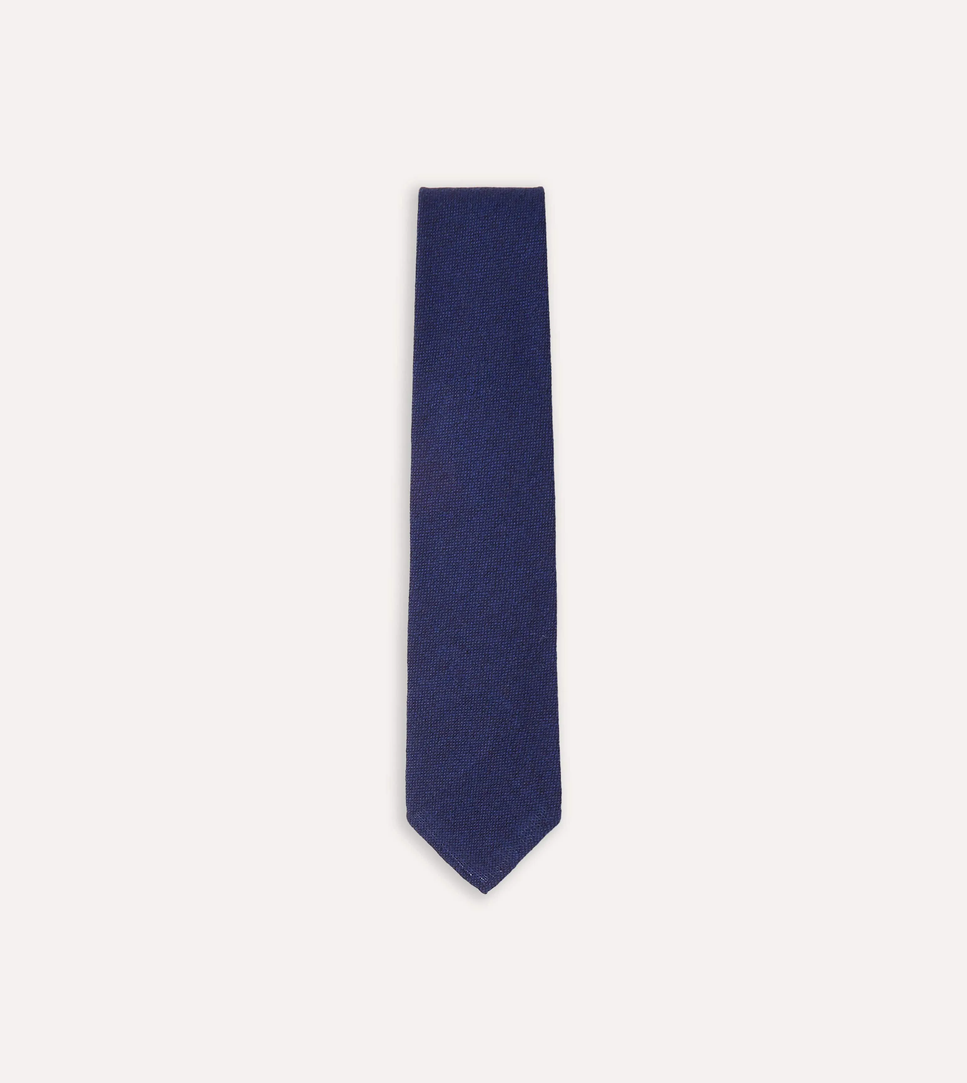 Light Navy Pure Cashmere Solid Hand Rolled Tie sold by Drake's London
