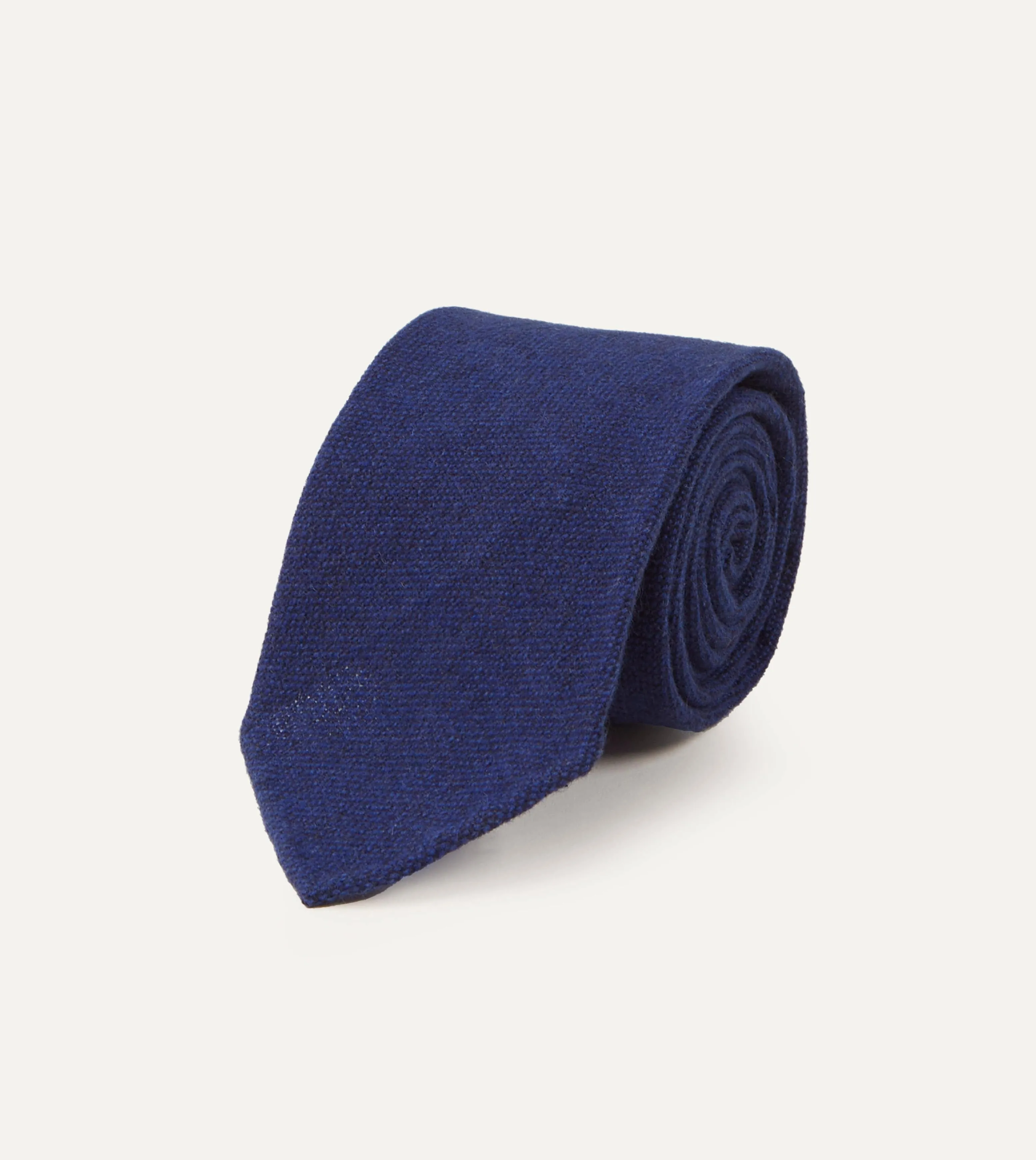 Light Navy Pure Cashmere Solid Hand Rolled Tie sold by Drake's London product image thumbnail 2