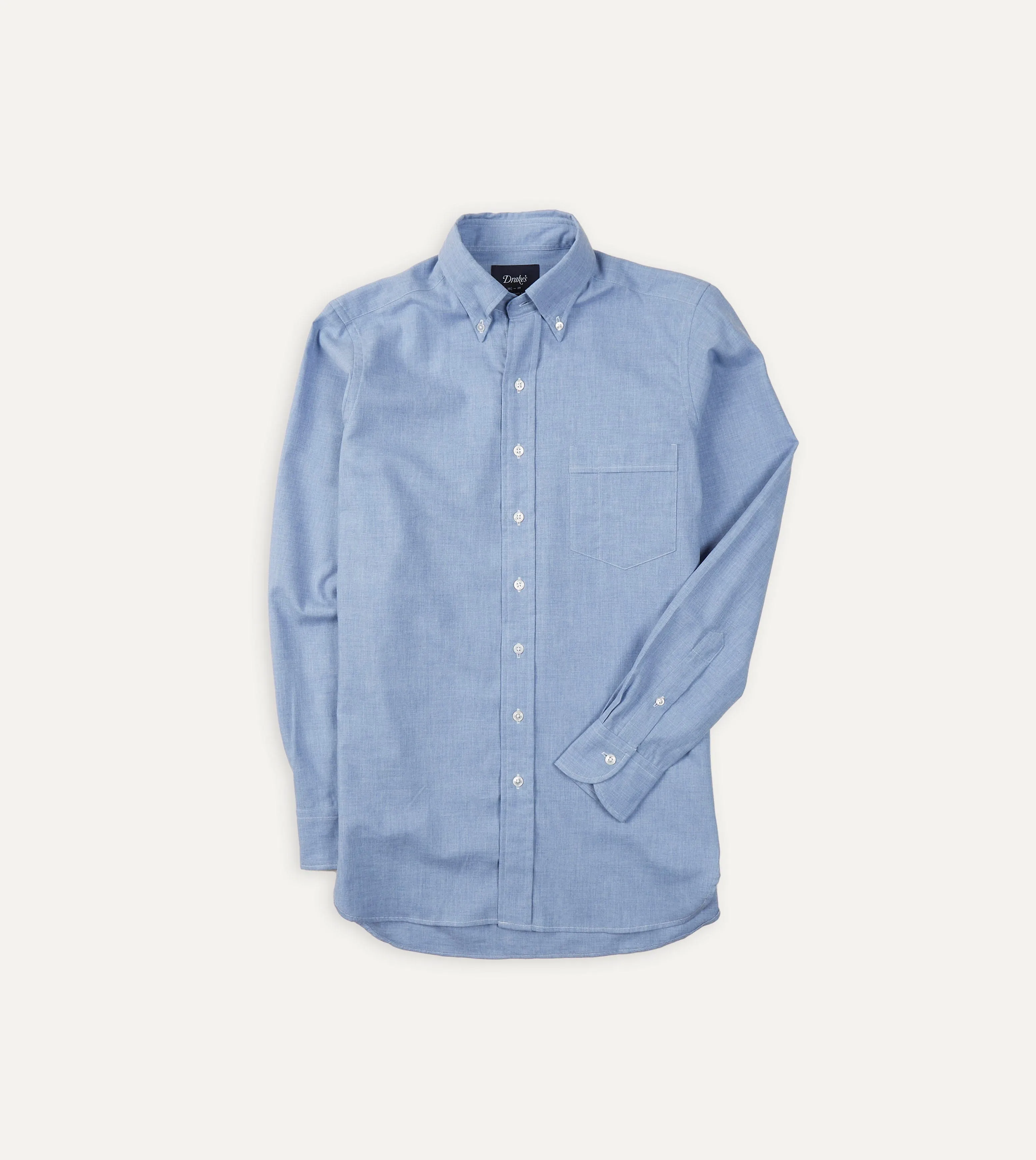 Light Blue Brushed Cotton Button-Down Shirt sold by Drake's London