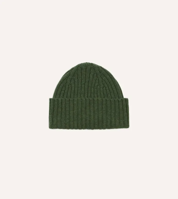Green Lambswool Ribbed Knit Cap sold by Drake's London
