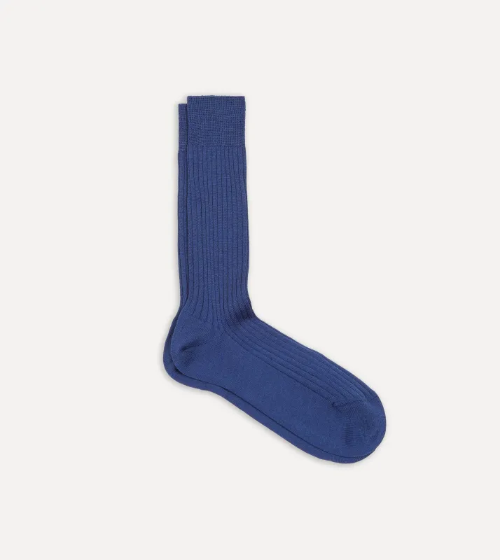 Blue Wool Mid-Calf Socks sold by Drake's London