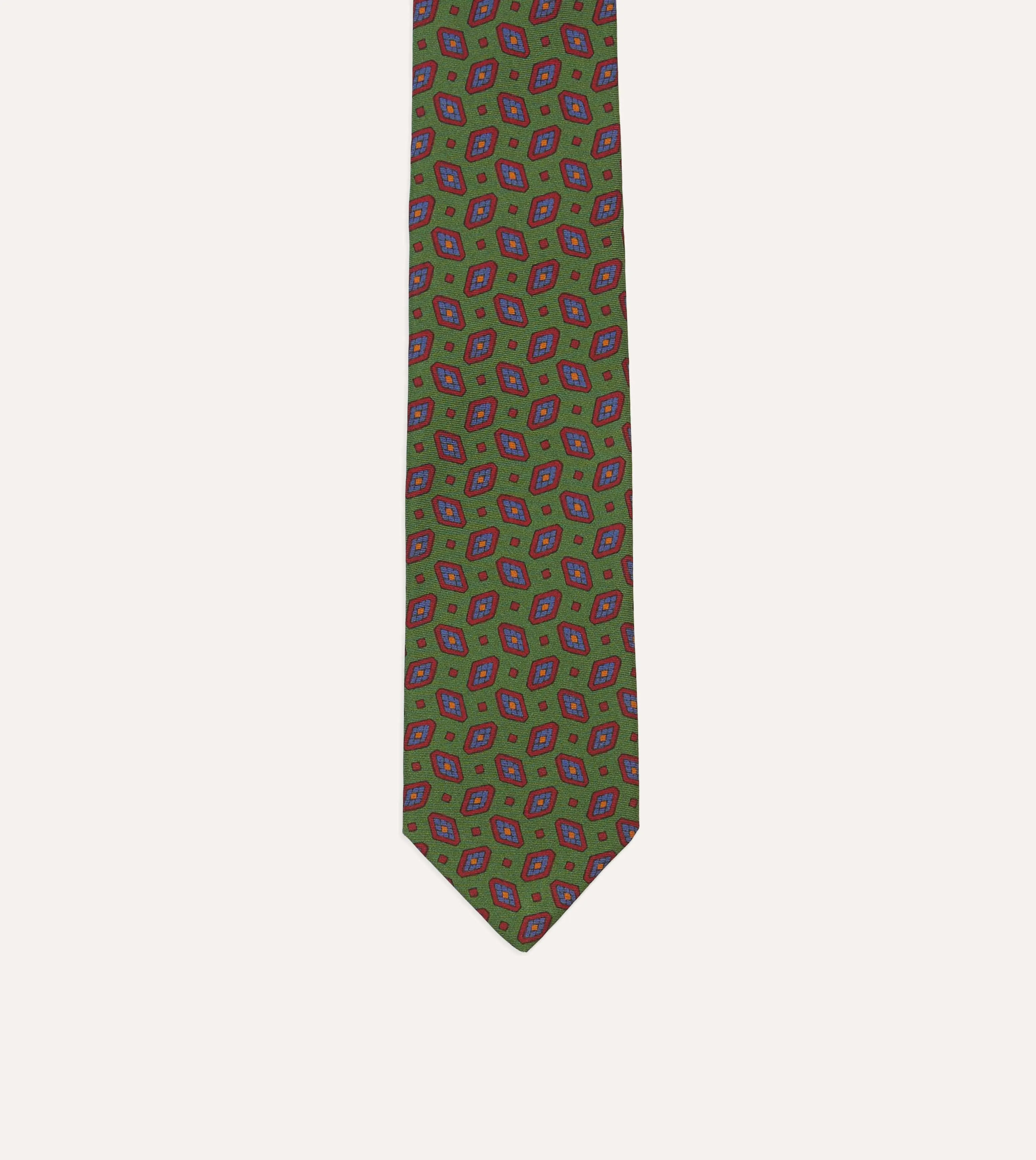 Green Medallion Print Madder Silk Self-Tipped Tie sold by Drake's London product image thumbnail 3