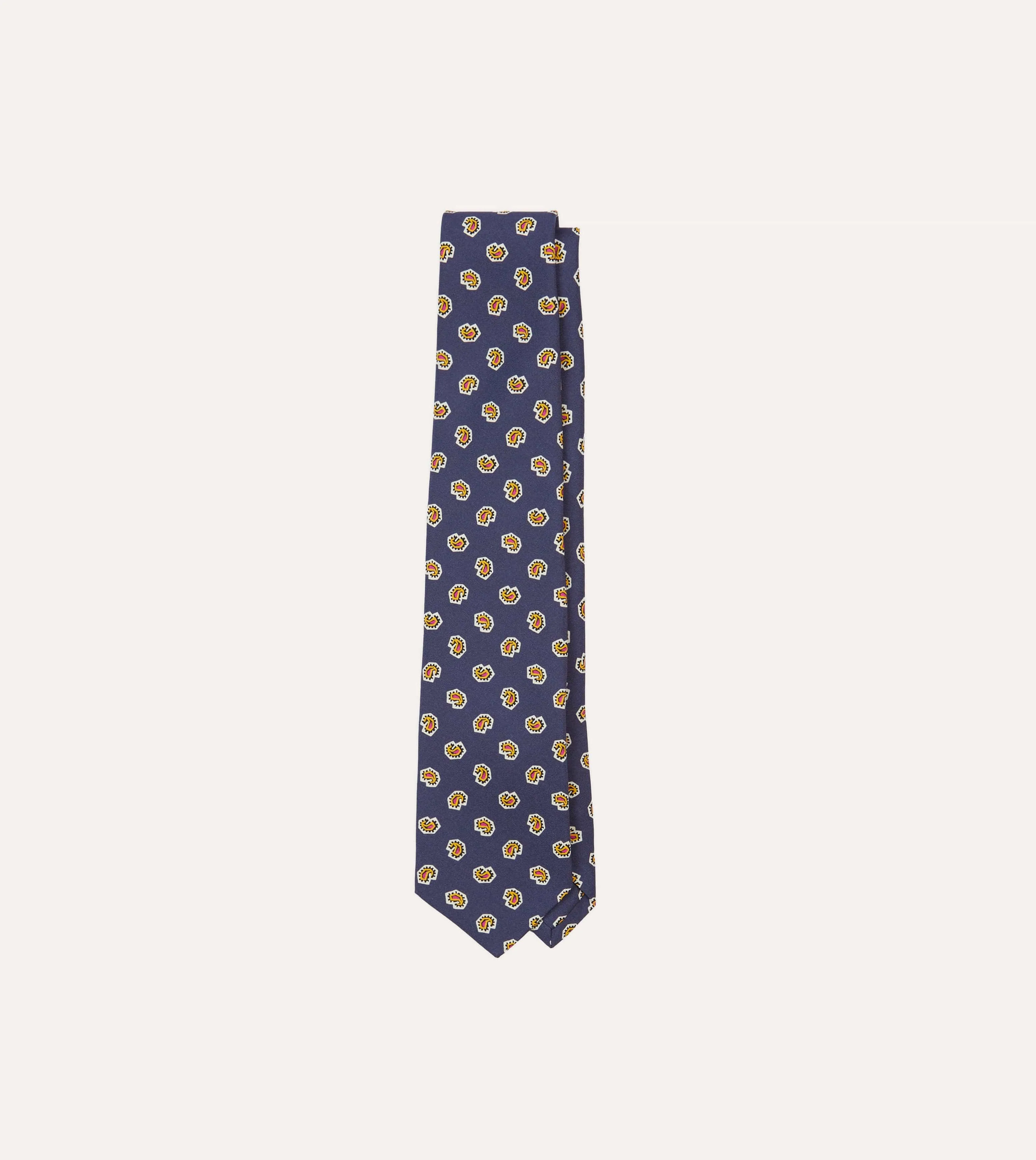 Light Navy Mini Paisley Silk Self-Tipped Tie sold by Drake's London