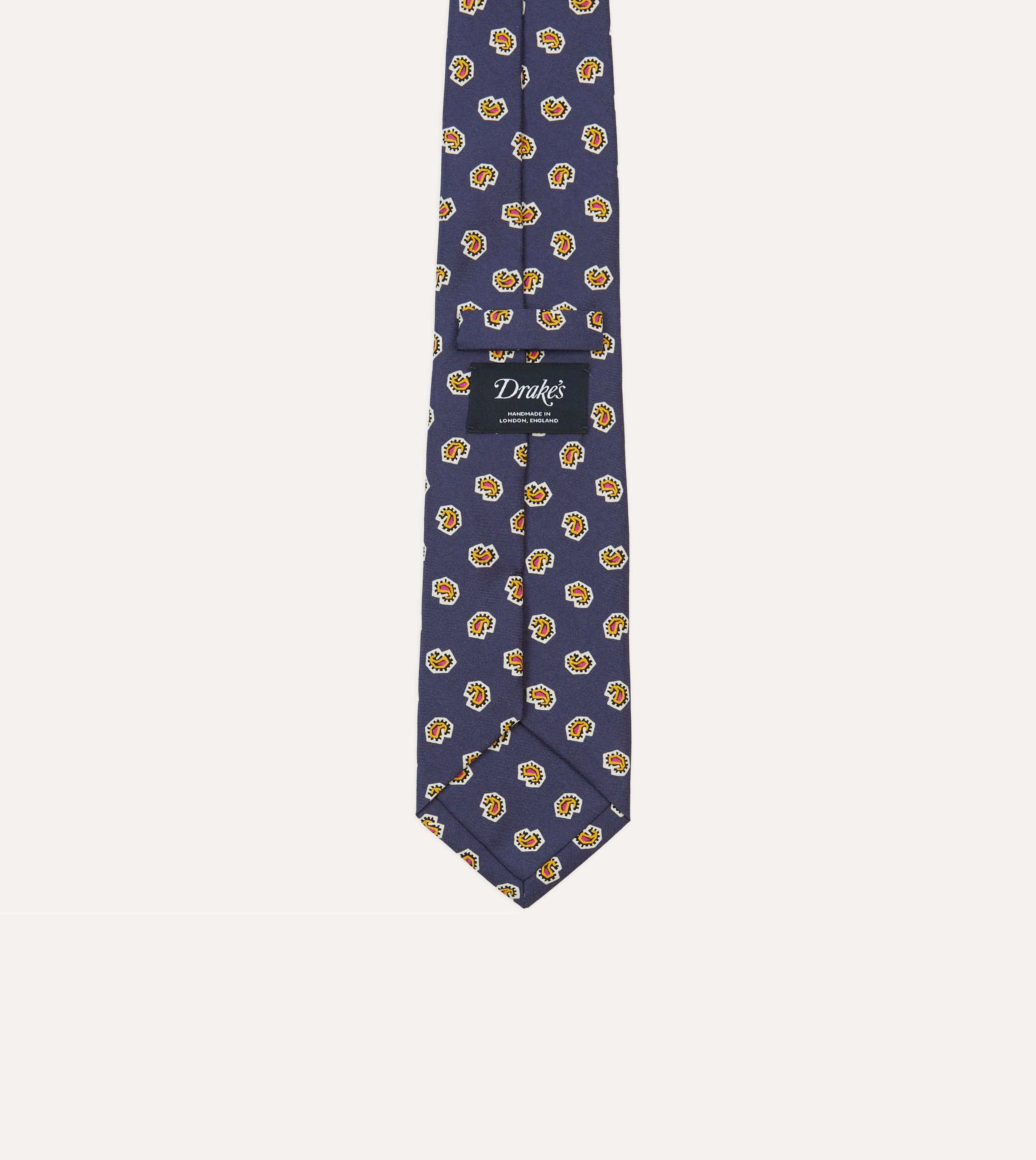 Light Navy Mini Paisley Silk Self-Tipped Tie sold by Drake's London product image thumbnail 4