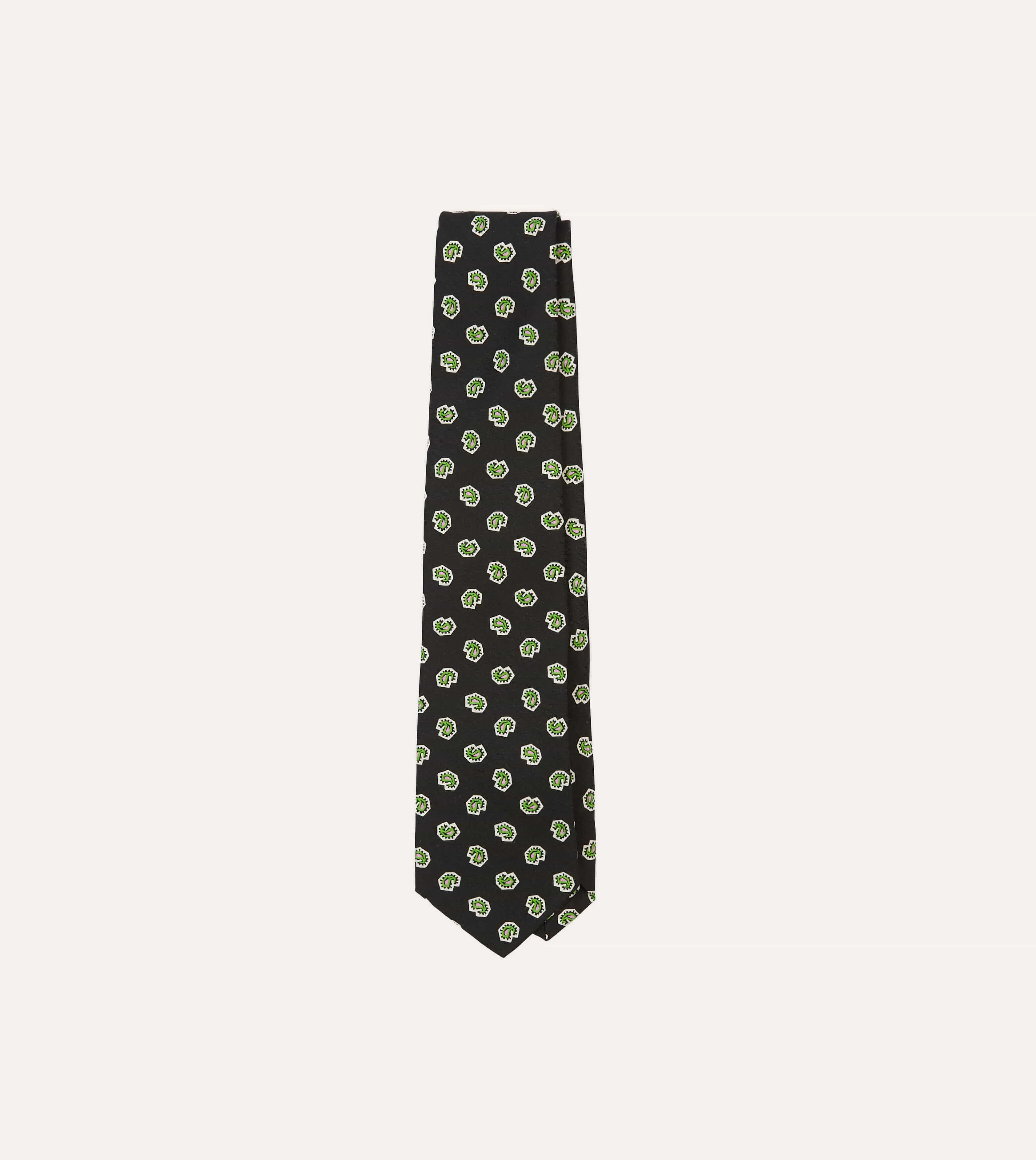 Dark Navy Mini Paisley Silk Self-Tipped Tie sold by Drake's London