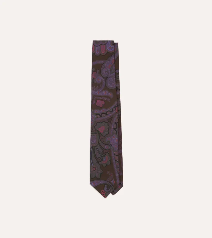Brown Large Paisley Print Madder Silk Self-Tipped Tie sold by Drake's London
