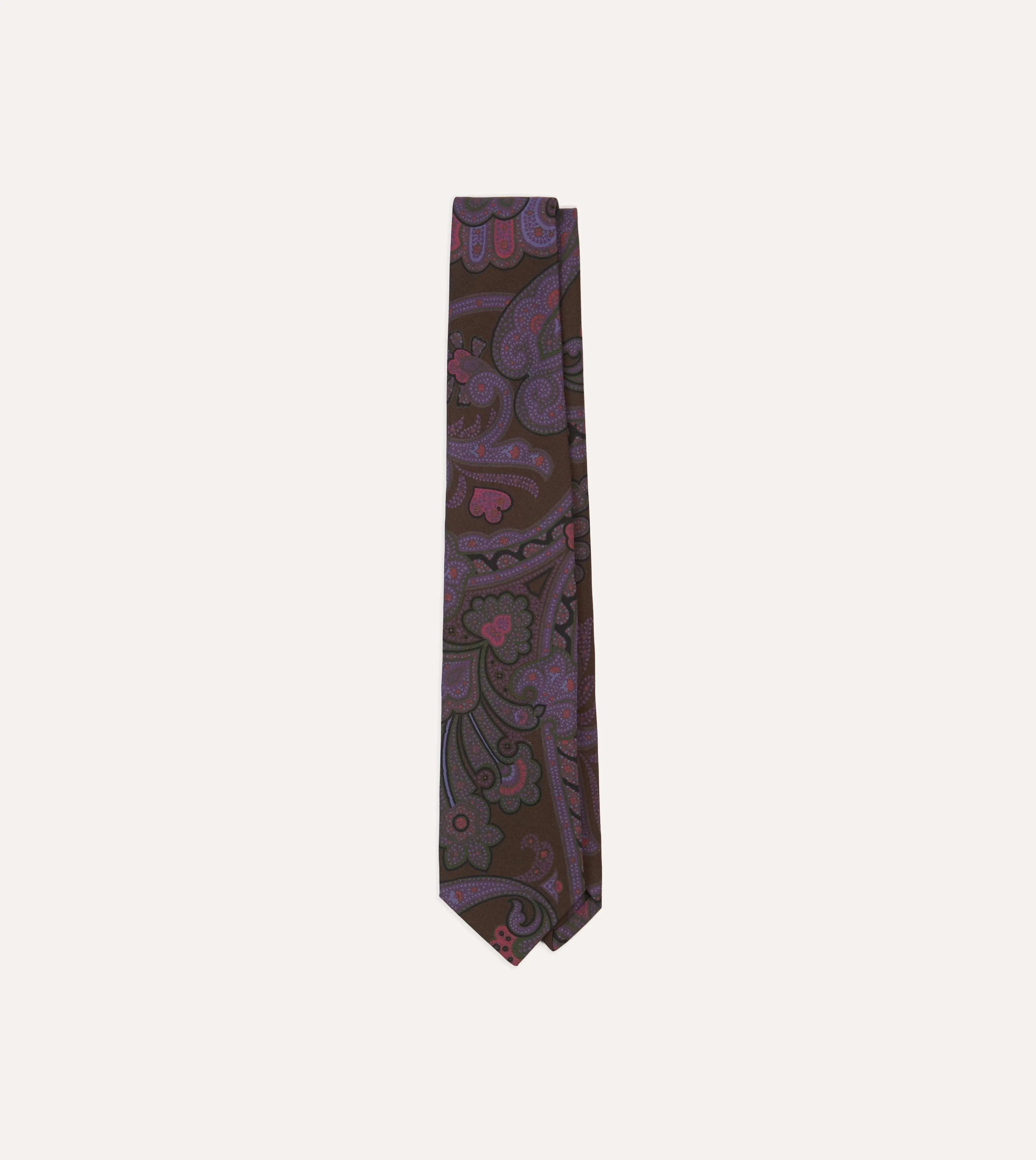 Brown Large Paisley Print Madder Silk Self-Tipped Tie sold by Drake's London
