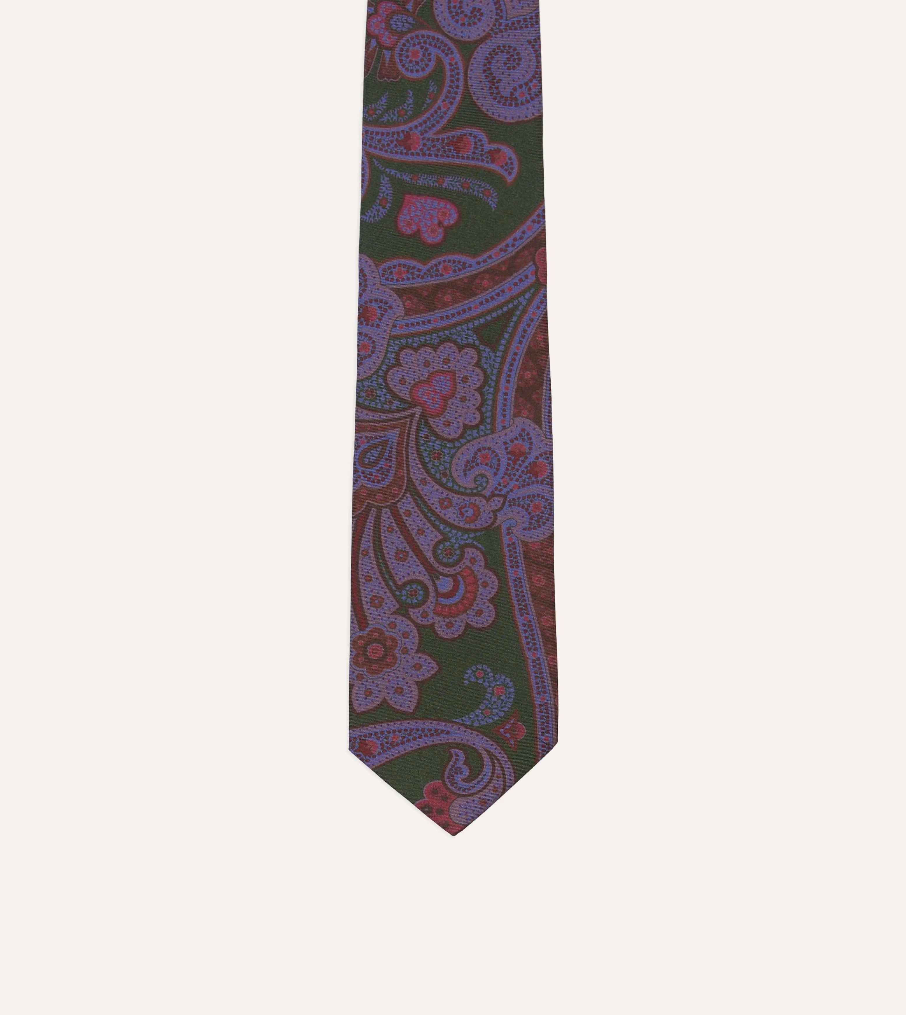 Olive Large Paisley Print Madder Silk Self-Tipped Tie sold by Drake's London product image thumbnail 3