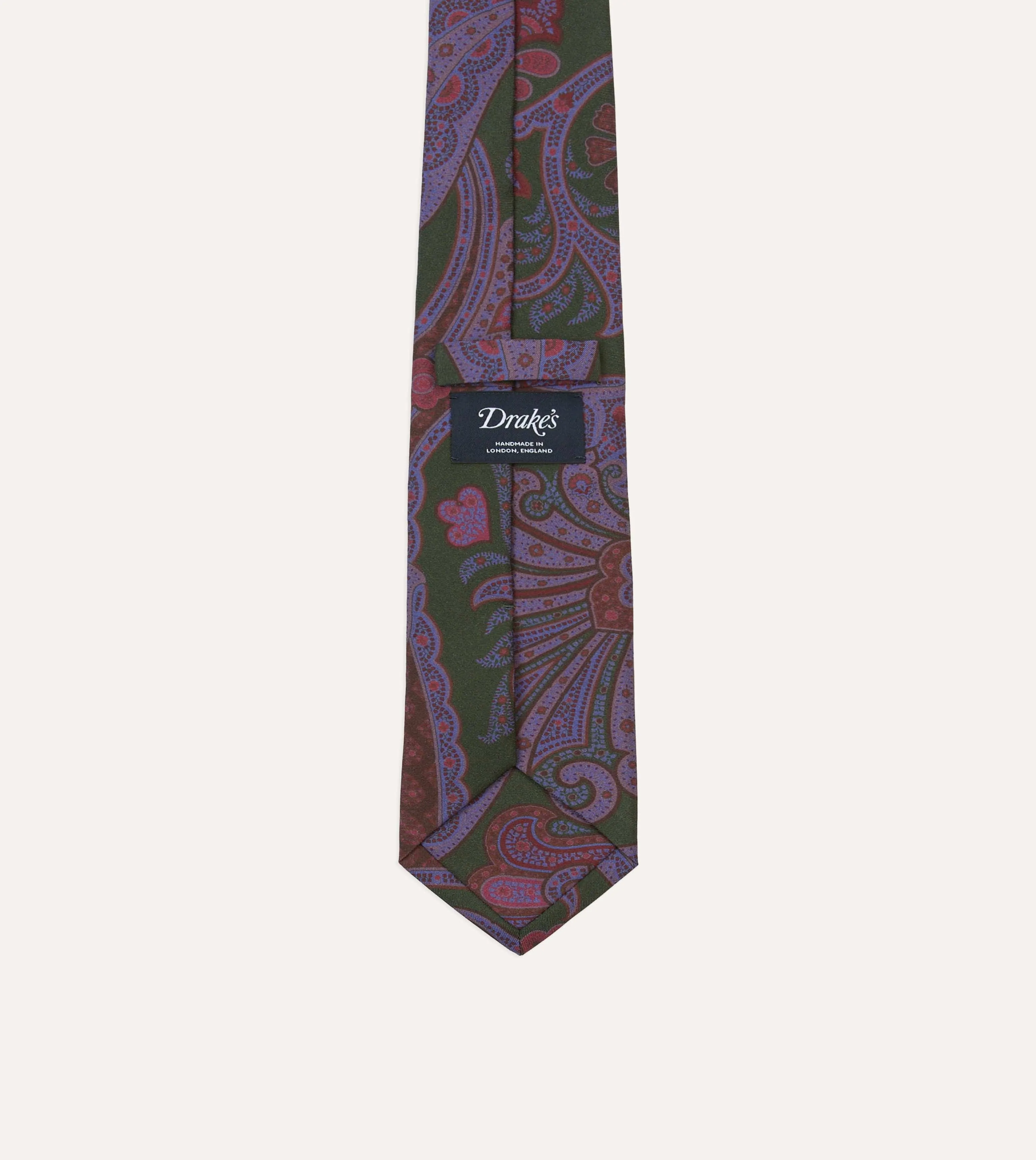 Olive Large Paisley Print Madder Silk Self-Tipped Tie sold by Drake's London product image thumbnail 4