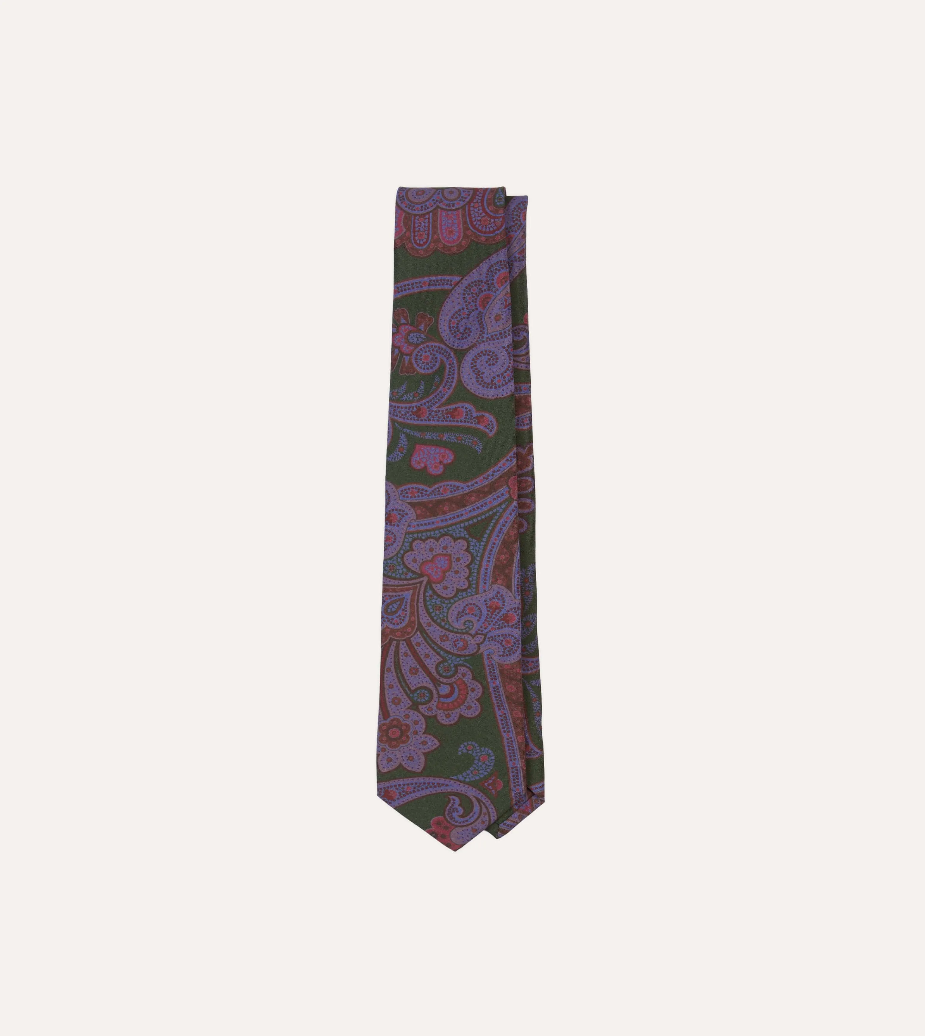 Olive Large Paisley Print Madder Silk Self-Tipped Tie sold by Drake's London