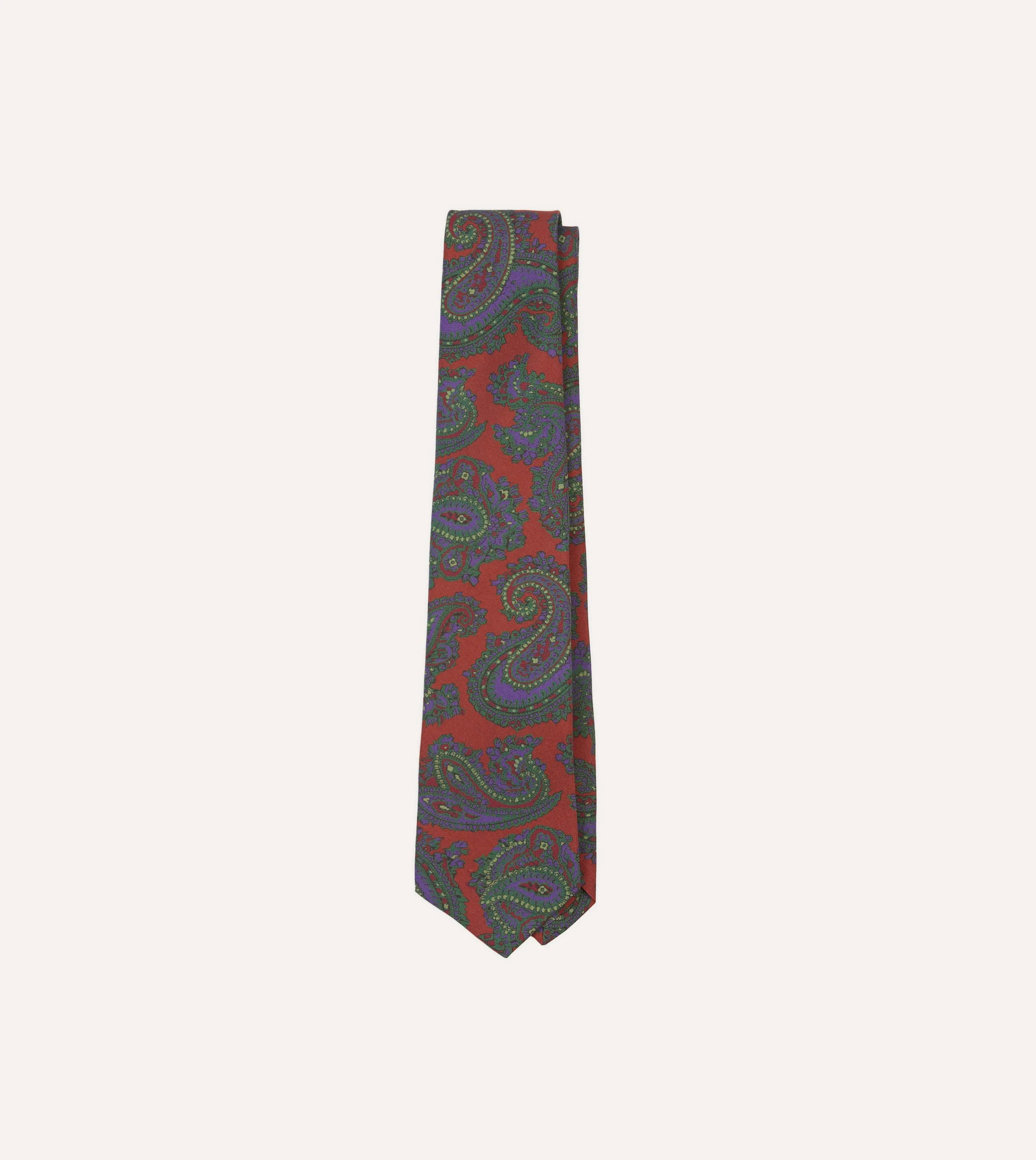 Rust Large Paisley Print Madder Silk Self-Tipped Tie sold by Drake's London